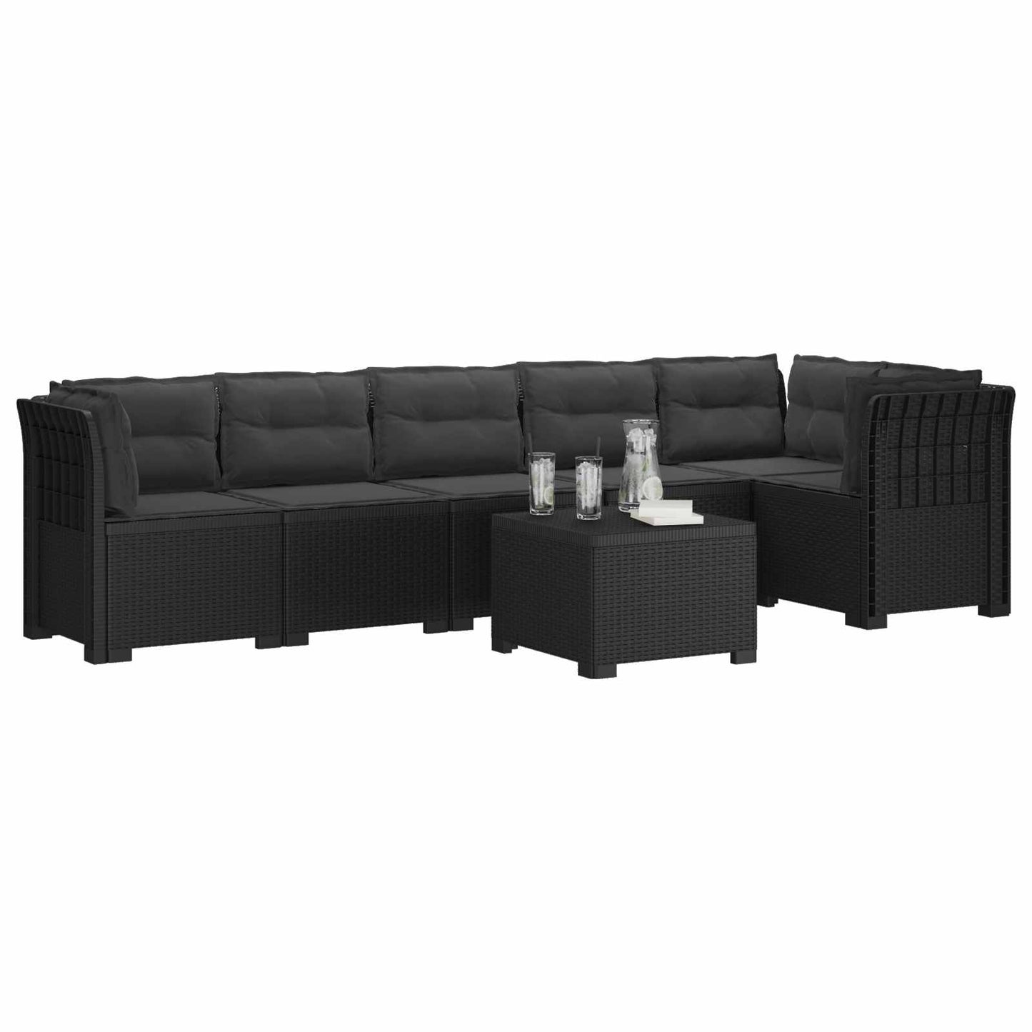 6-Zits Tuin Sofa met Kussens Rattan Look PP Antraciet is nu te koop bij PeponiXL, paradijselijk wonen!