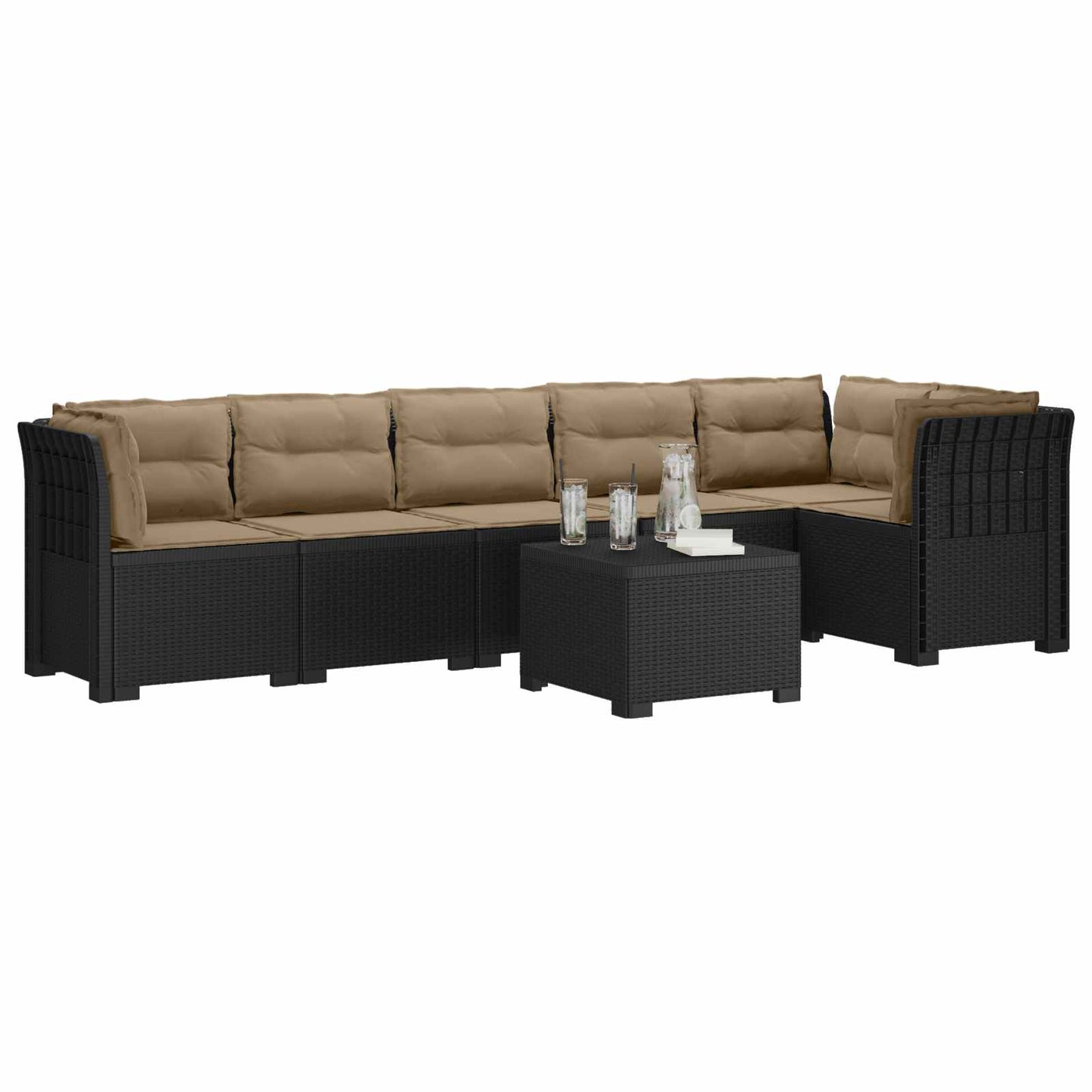 6-Zits Tuin Sofa met Kussens Rattan Look PP Antraciet is nu te koop bij PeponiXL, paradijselijk wonen!