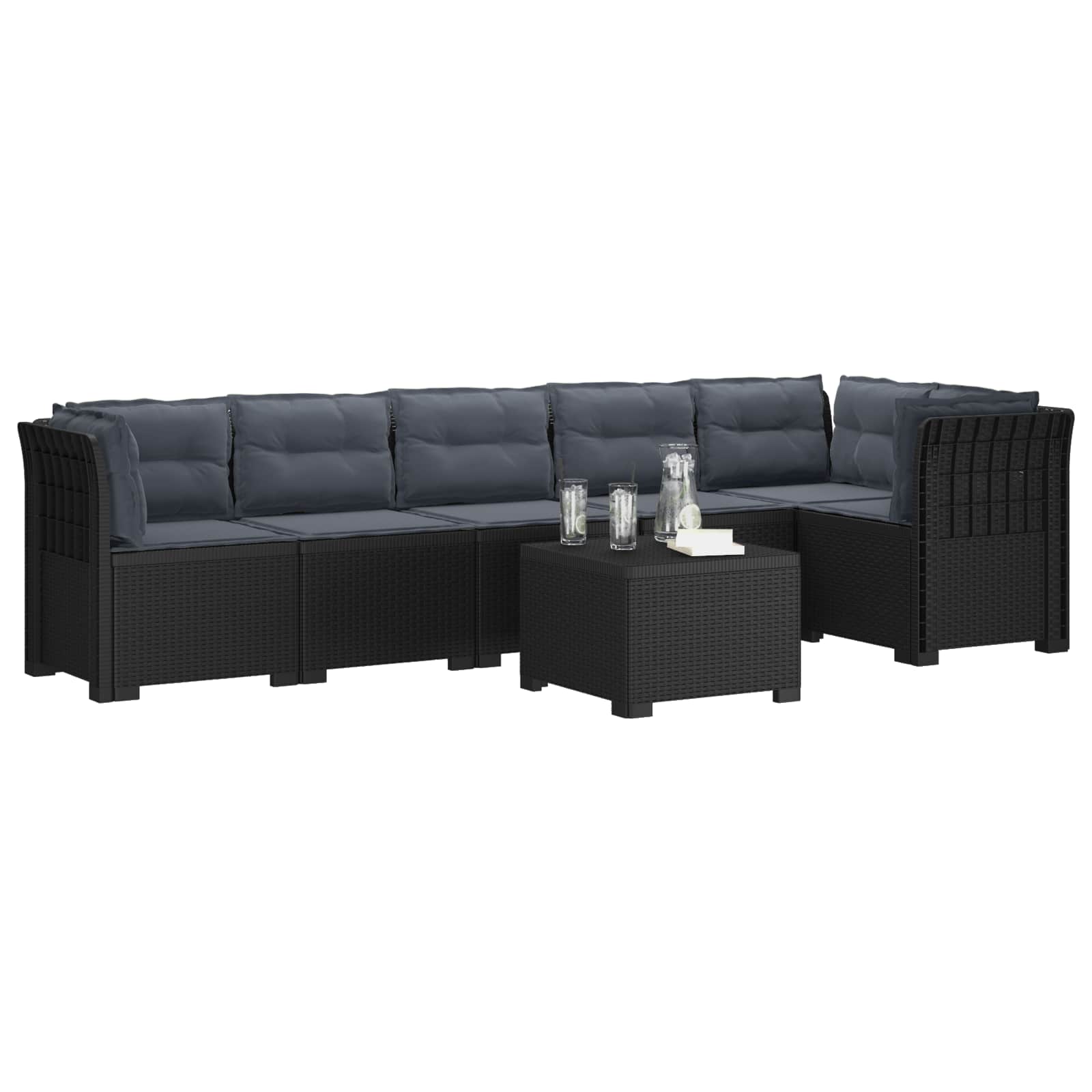 6-Zits Tuin Sofa met Kussens Rattan Look PP Antraciet is nu te koop bij PeponiXL, paradijselijk wonen!