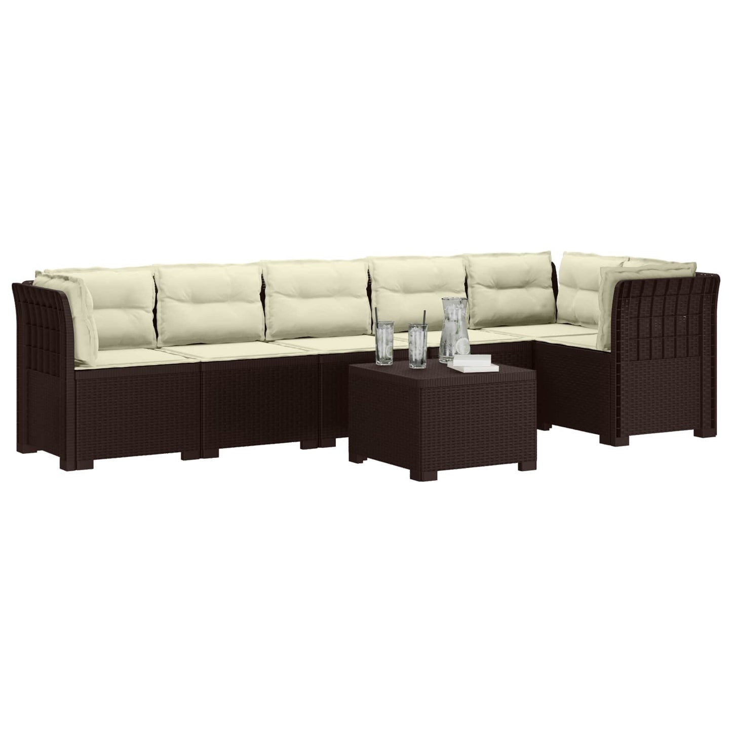 6-Zits Tuin Sofa met Kussens Rattan Look PP Bruin is nu te koop bij PeponiXL, paradijselijk wonen!