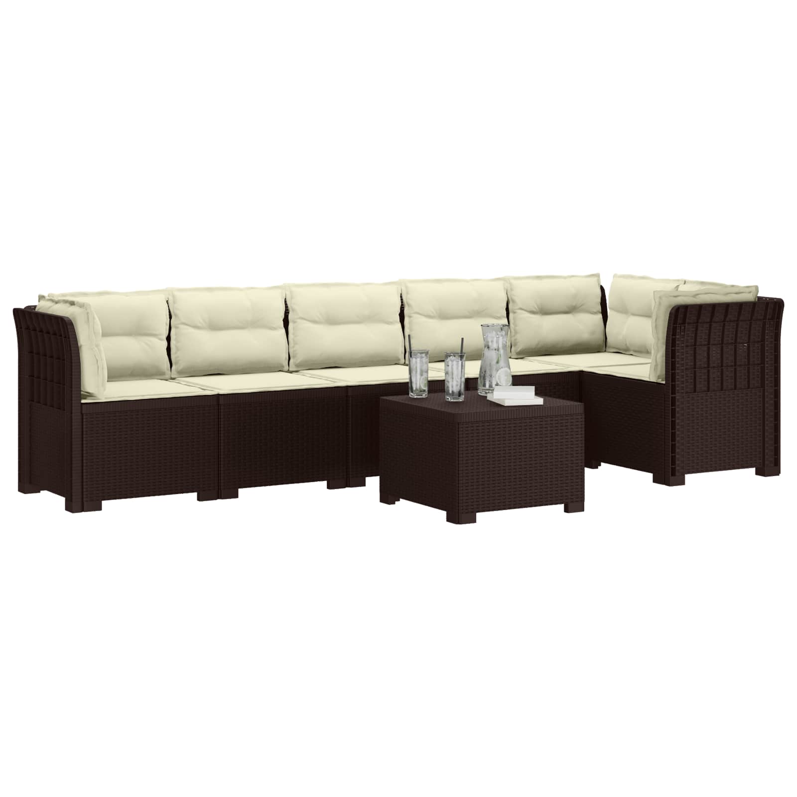 6-Zits Tuin Sofa met Kussens Rattan Look PP Bruin is nu te koop bij PeponiXL, paradijselijk wonen!