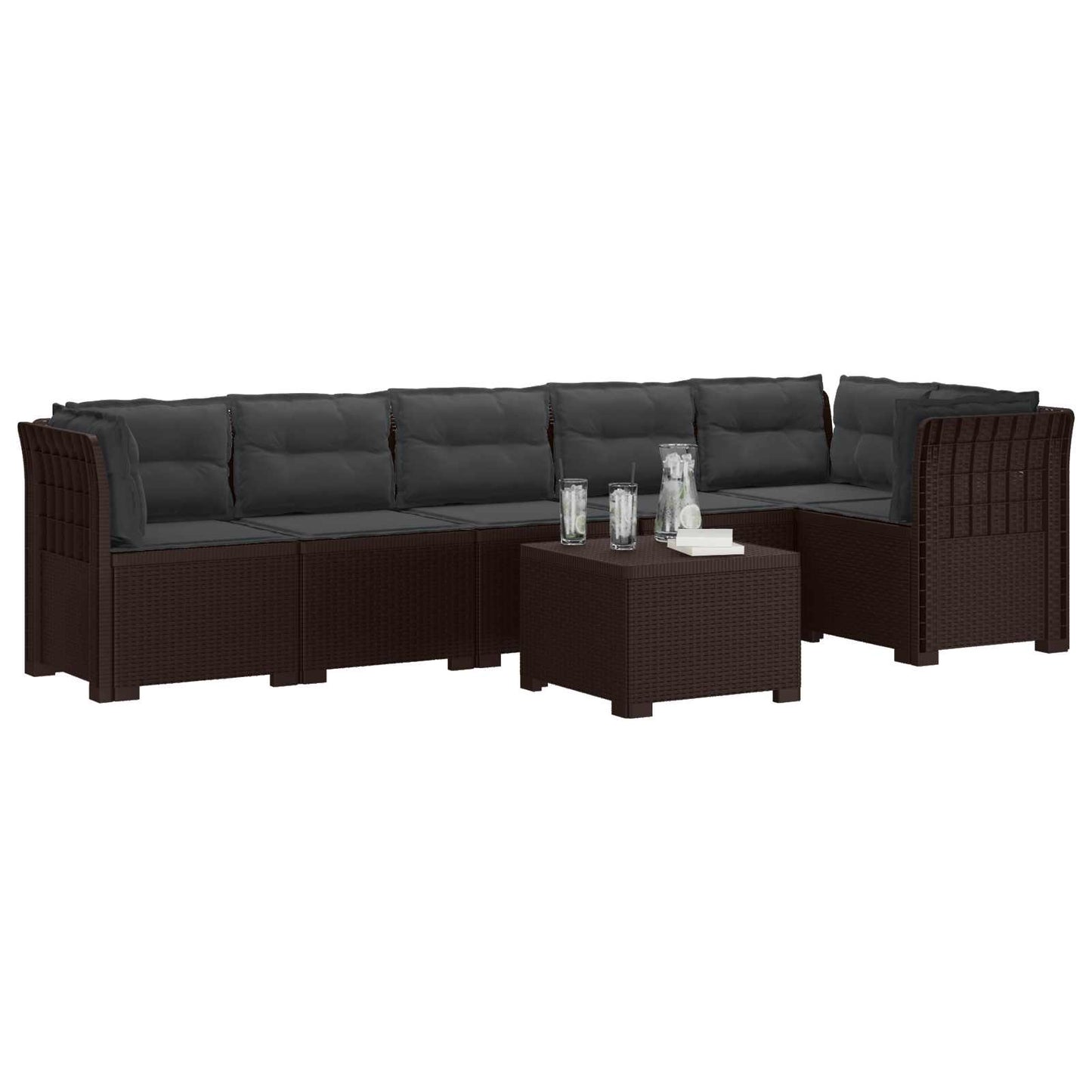 6-Zits Tuin Sofa met Kussens Rattan Look PP Bruin is nu te koop bij PeponiXL, paradijselijk wonen!