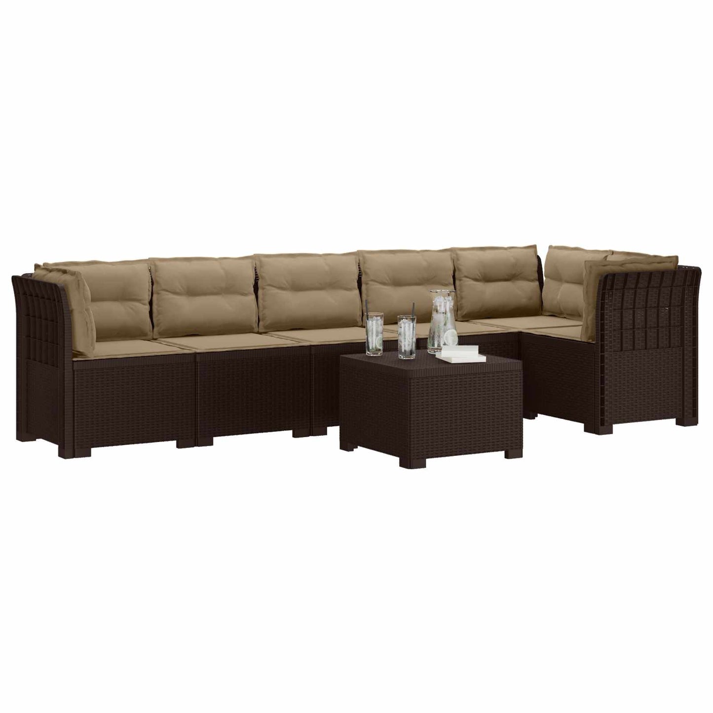6-Zits Tuin Sofa met Kussens Rattan Look PP Bruin is nu te koop bij PeponiXL, paradijselijk wonen!