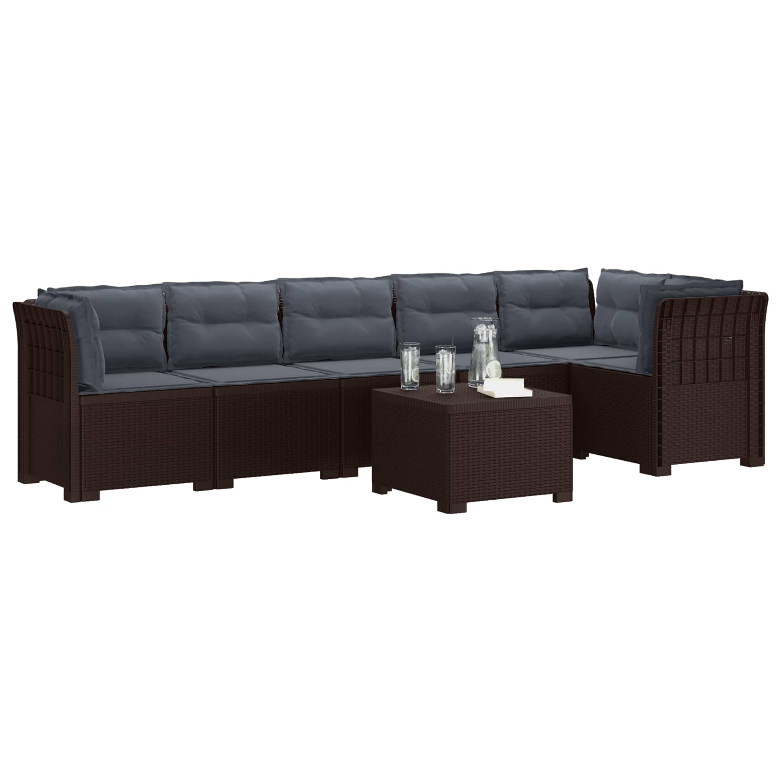 6-Zits Tuin Sofa met Kussens Rattan Look PP Bruin is nu te koop bij PeponiXL, paradijselijk wonen!