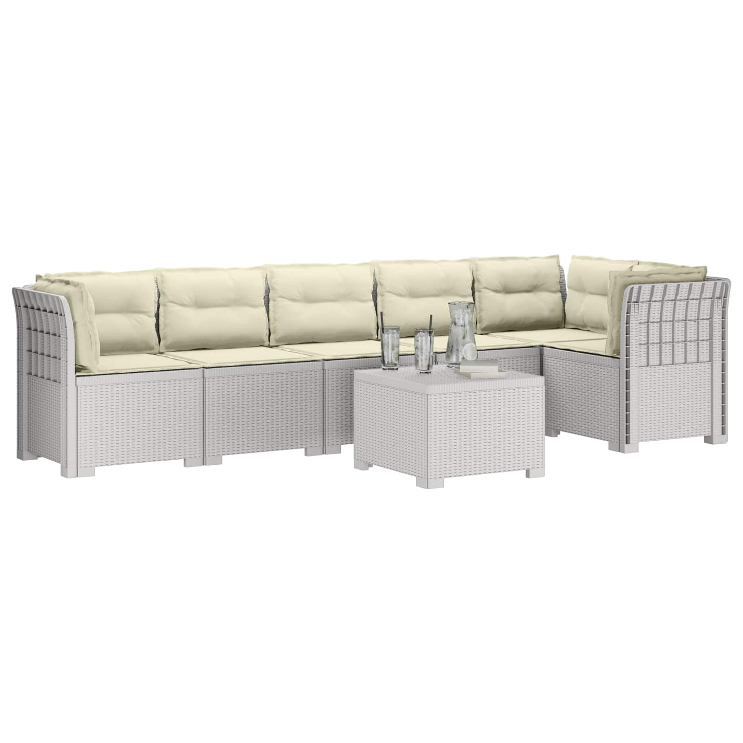 6-Zits Tuin Sofa met Kussens Rattan Look PP Wit is nu te koop bij PeponiXL, paradijselijk wonen!