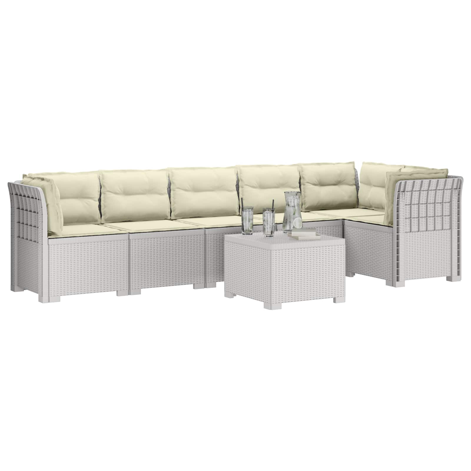 6-Zits Tuin Sofa met Kussens Rattan Look PP Wit is nu te koop bij PeponiXL, paradijselijk wonen!