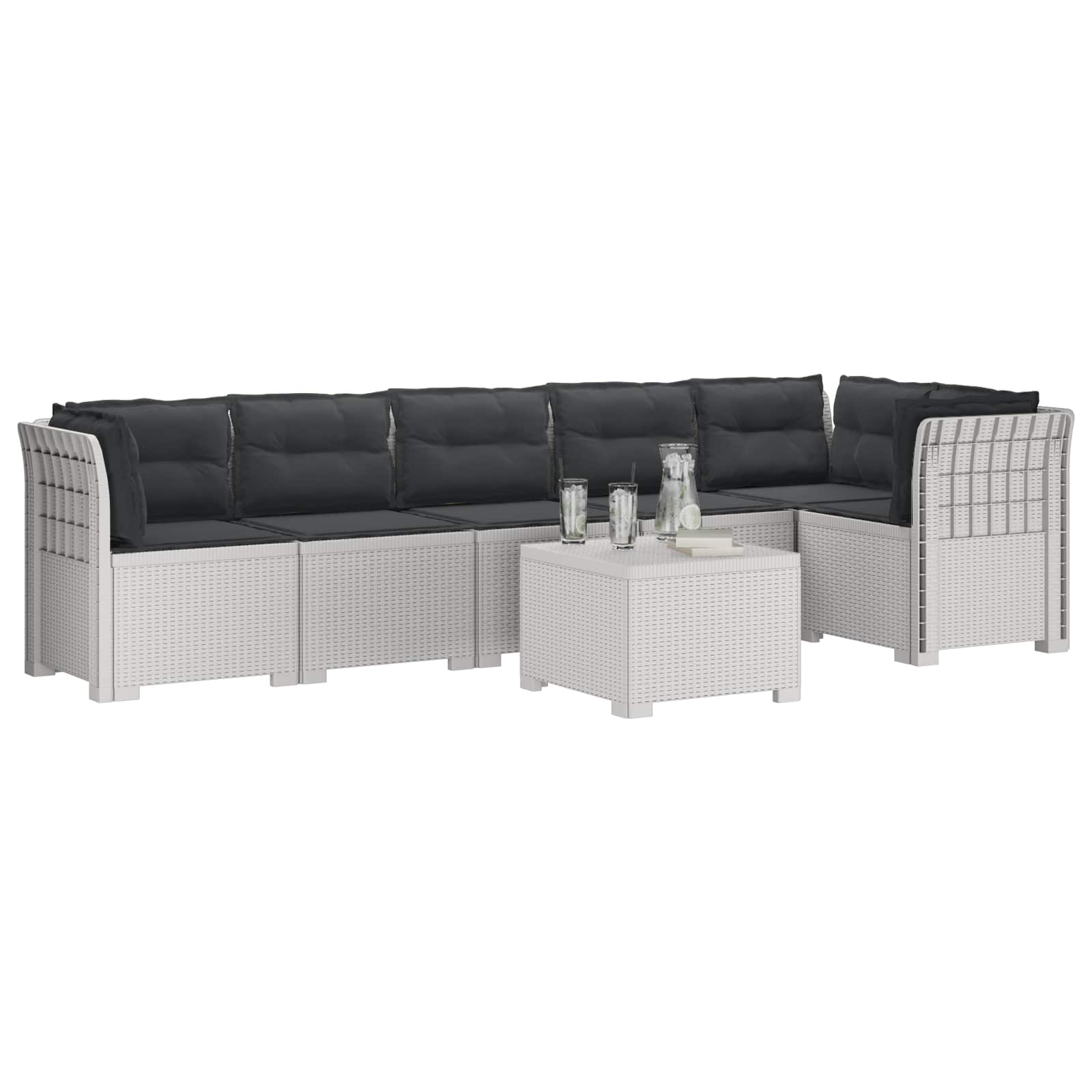 6-Zits Tuin Sofa met Kussens Rattan Look PP Wit is nu te koop bij PeponiXL, paradijselijk wonen!