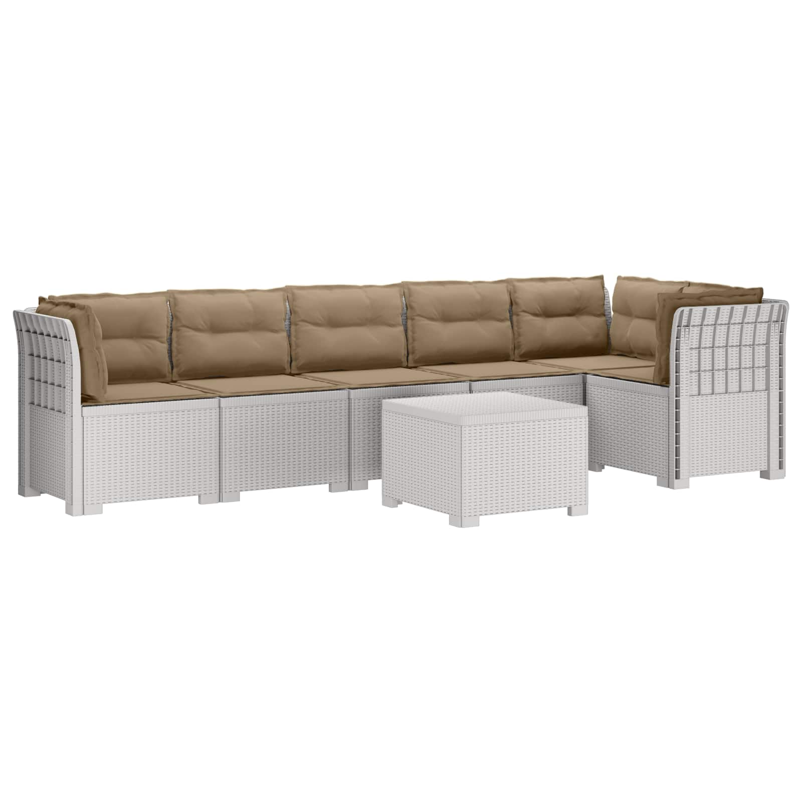 6-Zits Tuin Sofa met Kussens Rattan Look PP Wit is nu te koop bij PeponiXL, paradijselijk wonen!