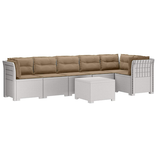 6-Zits Tuin Sofa met Kussens Rattan Look PP Wit is nu te koop bij PeponiXL, paradijselijk wonen!