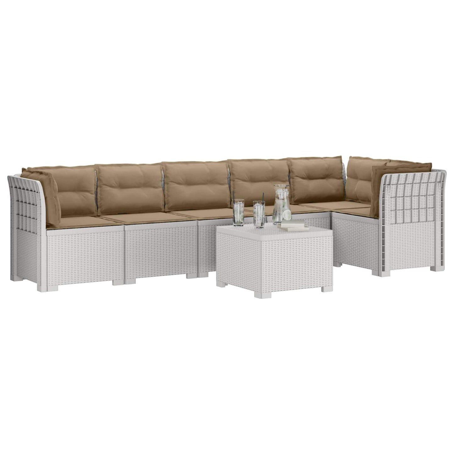 6-Zits Tuin Sofa met Kussens Rattan Look PP Wit is nu te koop bij PeponiXL, paradijselijk wonen!