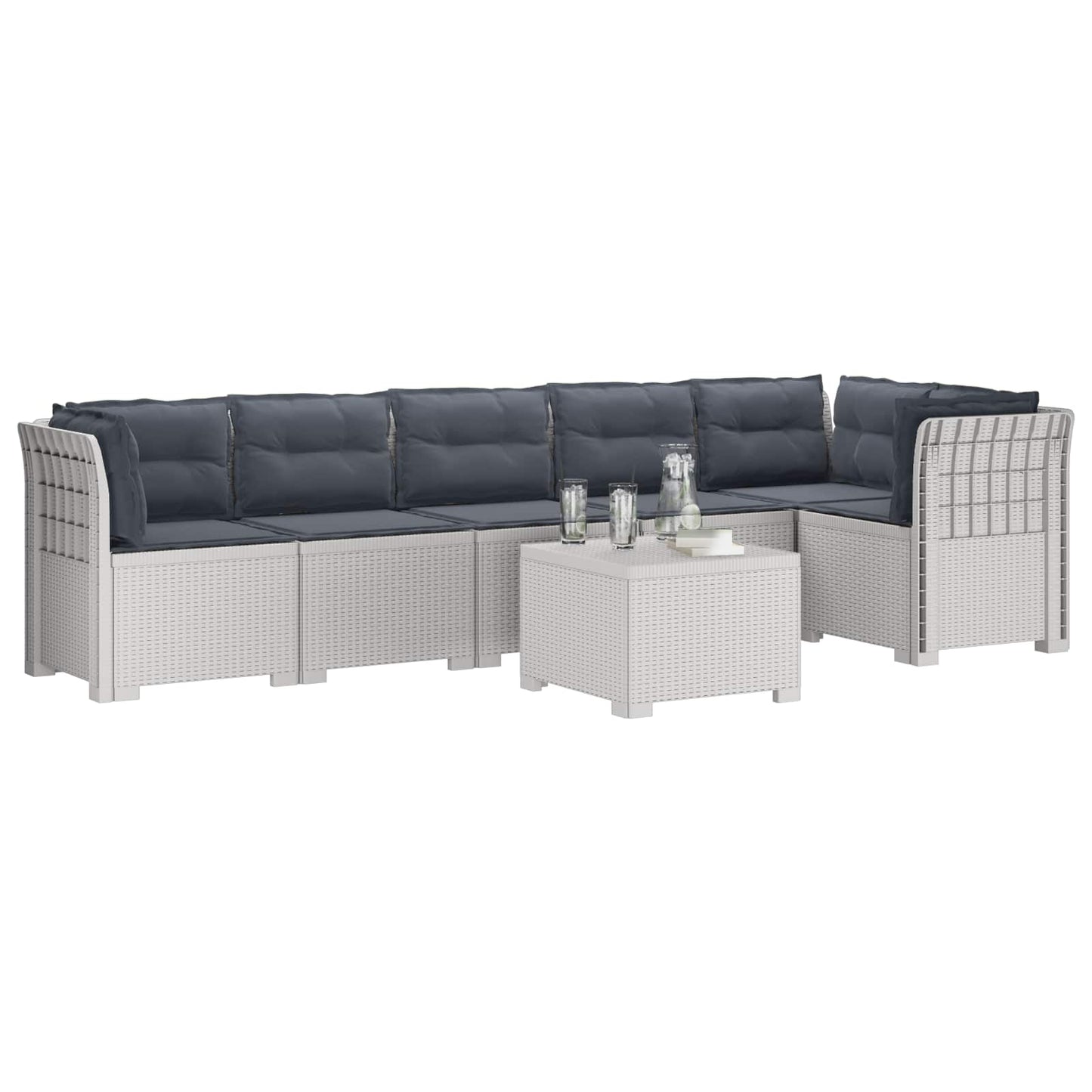 6-Zits Tuin Sofa met Kussens Rattan Look PP Wit is nu te koop bij PeponiXL, paradijselijk wonen!
