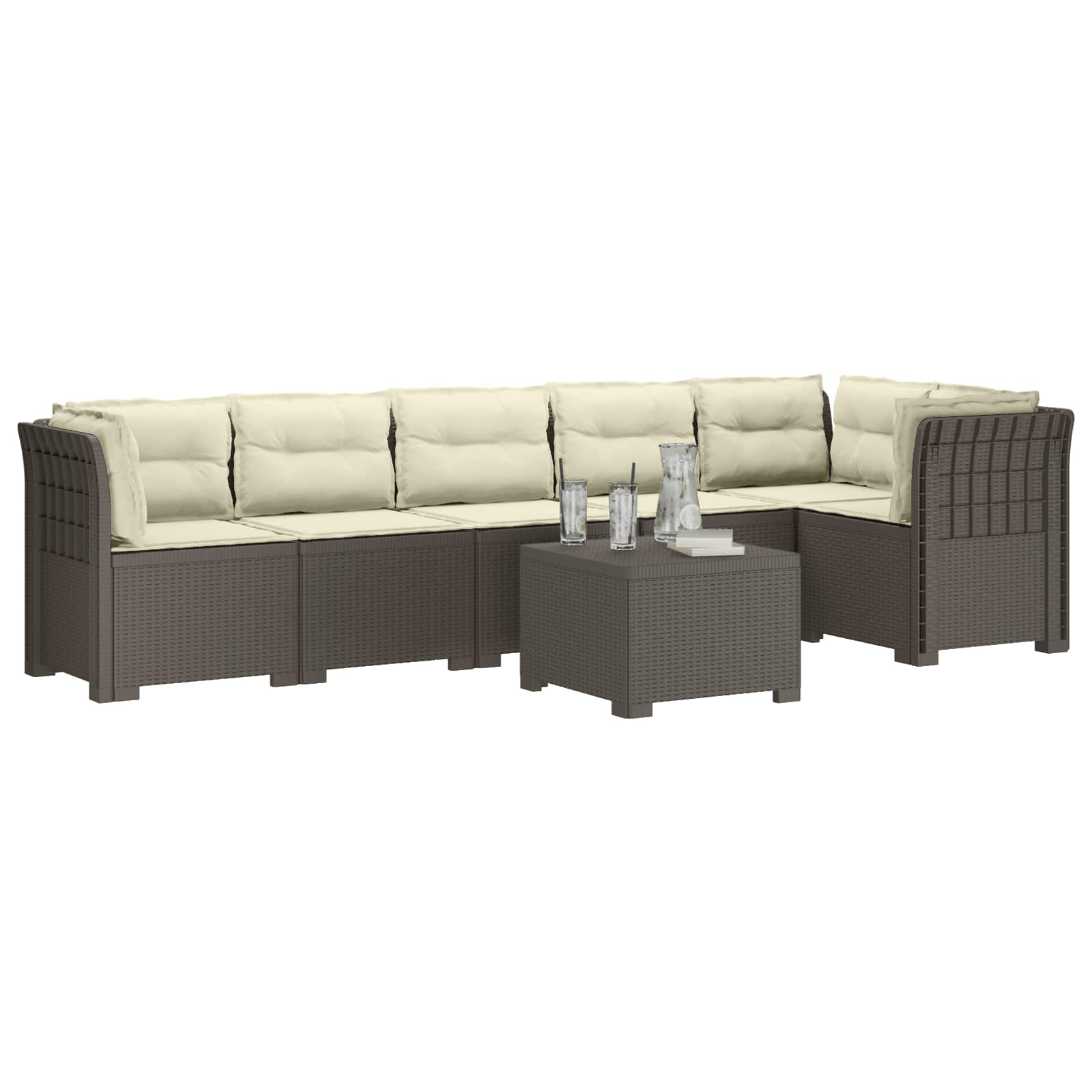 6-Zits Tuin Sofa met Kussens Rattan Look PP Lichtgrijs is nu te koop bij PeponiXL, paradijselijk wonen!