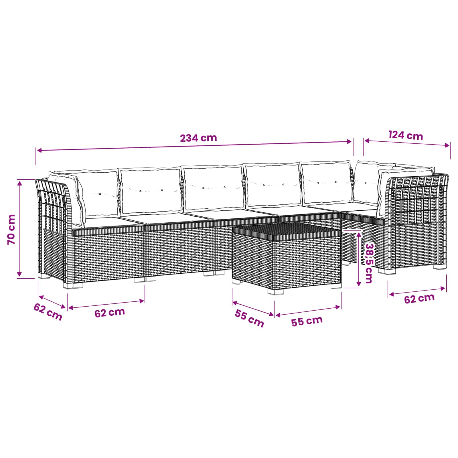 6-Zits Tuin Sofa met Kussens Rattan Look PP Lichtgrijs is nu te koop bij PeponiXL, paradijselijk wonen!