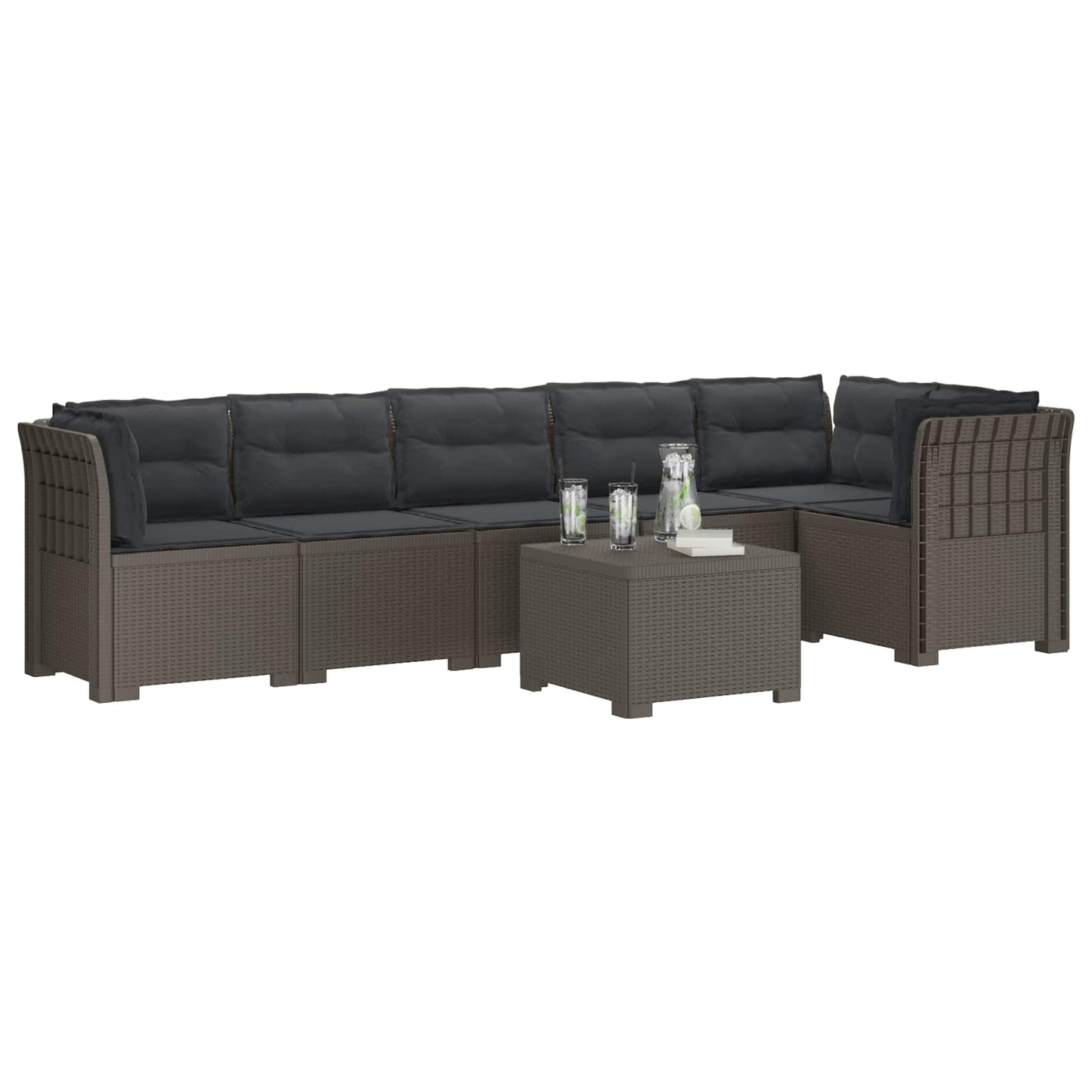 6-Zits Tuin Sofa met Kussens Rattan Look PP Lichtgrijs is nu te koop bij PeponiXL, paradijselijk wonen!