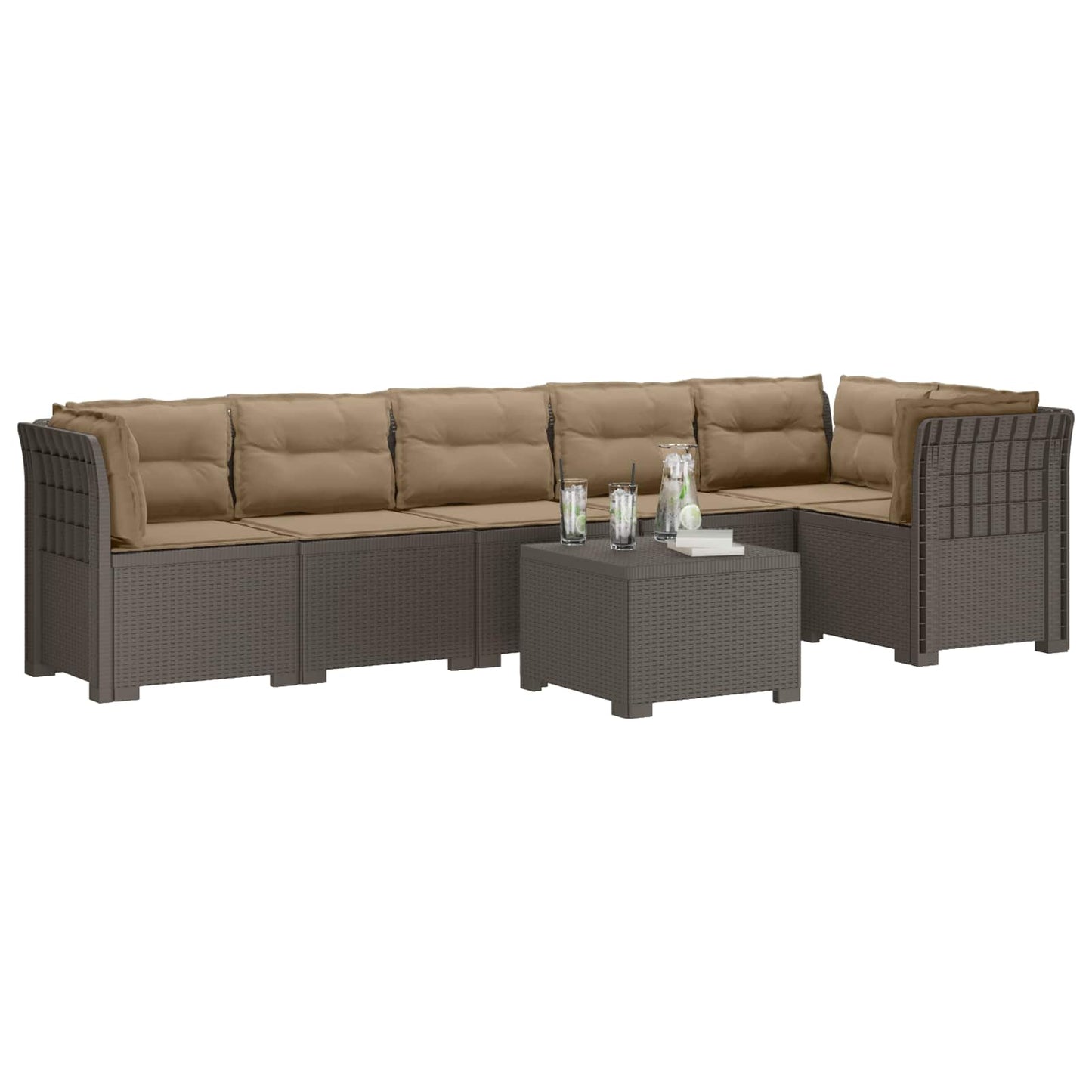 6-Zits Tuin Sofa met Kussens Rattan Look PP Lichtgrijs is nu te koop bij PeponiXL, paradijselijk wonen!