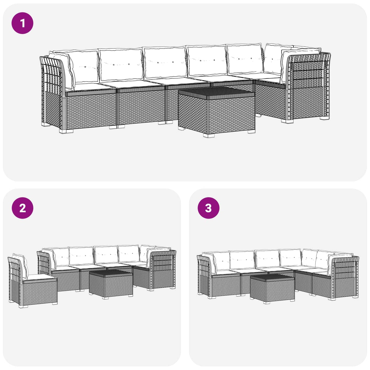 6-Zits Tuin Sofa met Kussens Rattan Look PP Lichtgrijs is nu te koop bij PeponiXL, paradijselijk wonen!