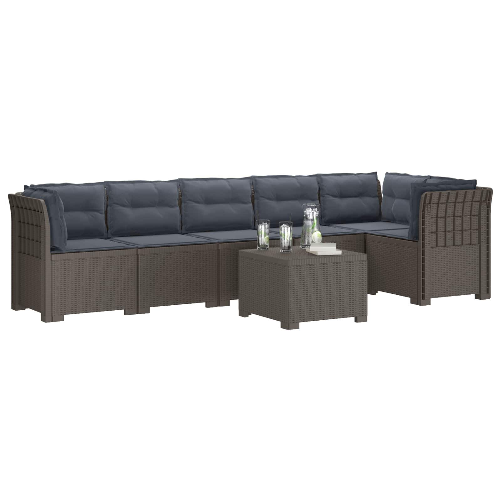 6-Zits Tuin Sofa met Kussens Rattan Look PP Lichtgrijs is nu te koop bij PeponiXL, paradijselijk wonen!