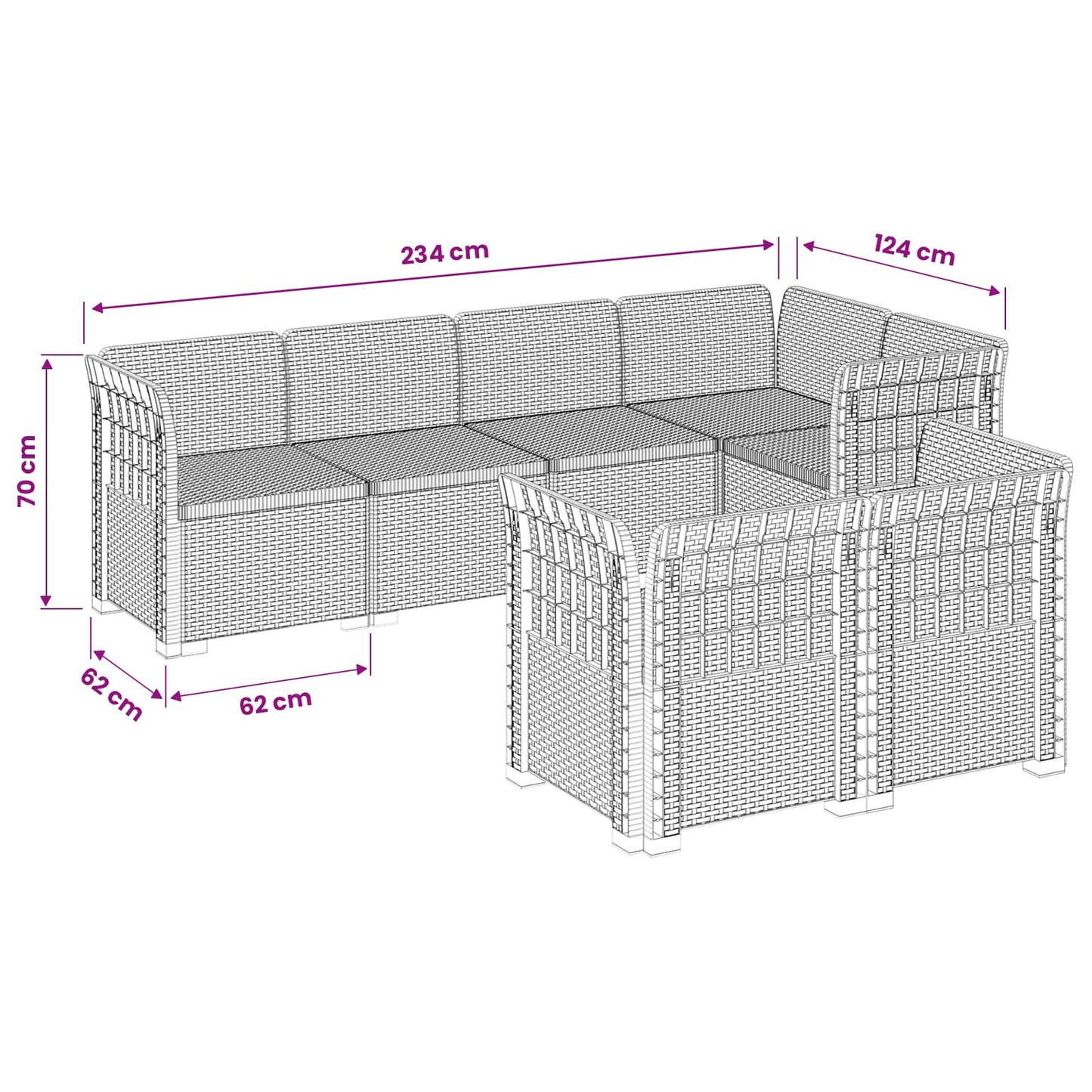 7-Persoons Tuinbank Rieten Look PP Wit is nu te koop bij PeponiXL, paradijselijk wonen!