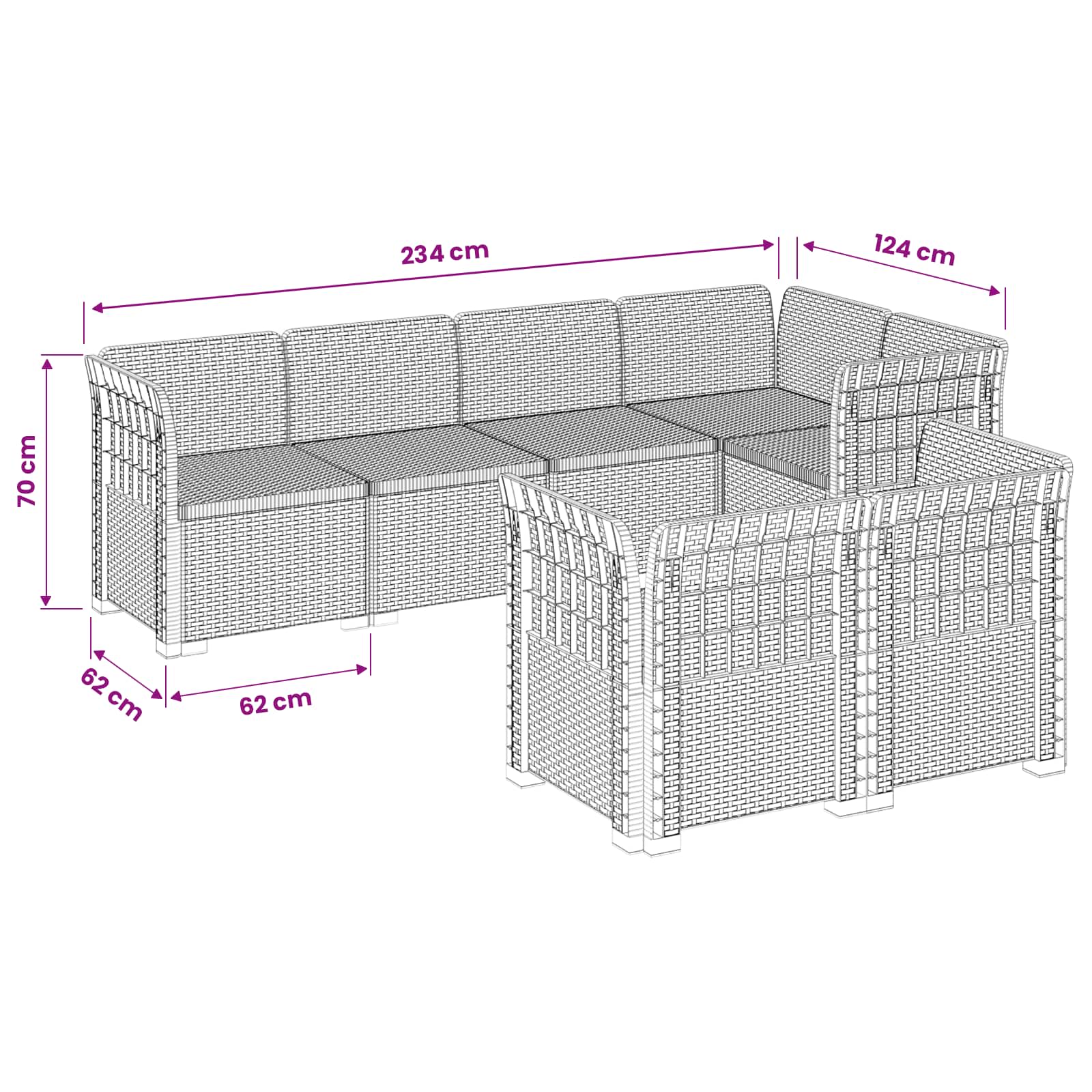 7-Persoons Tuinbank Rieten Look PP Lichtgrijs is nu te koop bij PeponiXL, paradijselijk wonen!