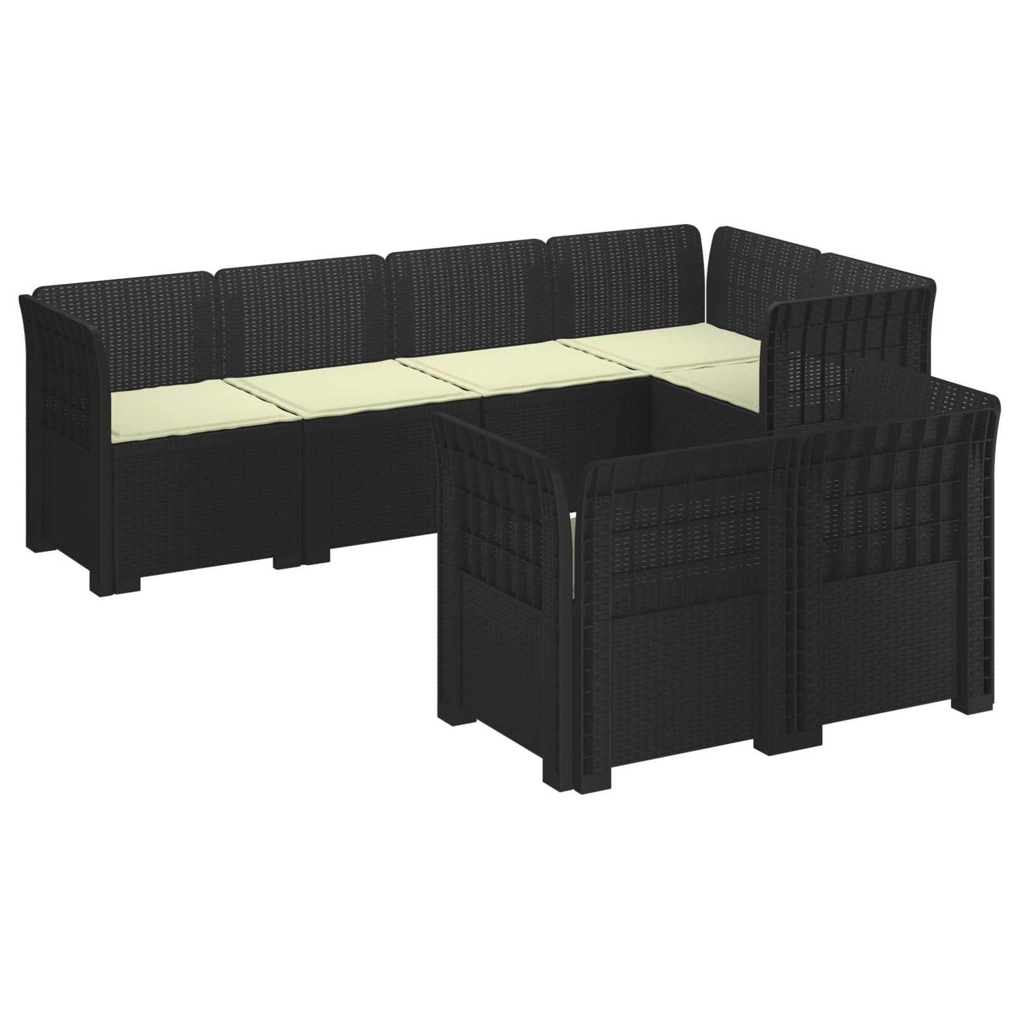 7-Persoons Tuinbank met Kussens Rieten Look PP Antraciet is nu te koop bij PeponiXL, paradijselijk wonen!