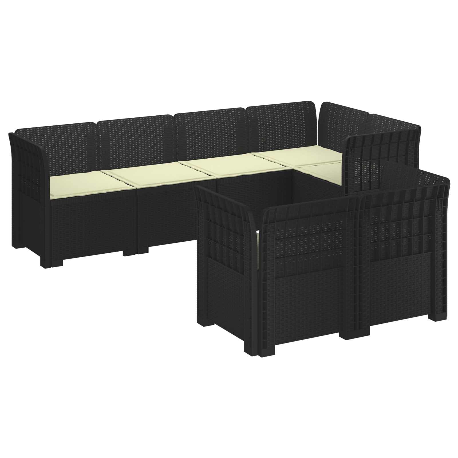 7-Persoons Tuinbank met Kussens Rieten Look PP Antraciet is nu te koop bij PeponiXL, paradijselijk wonen!