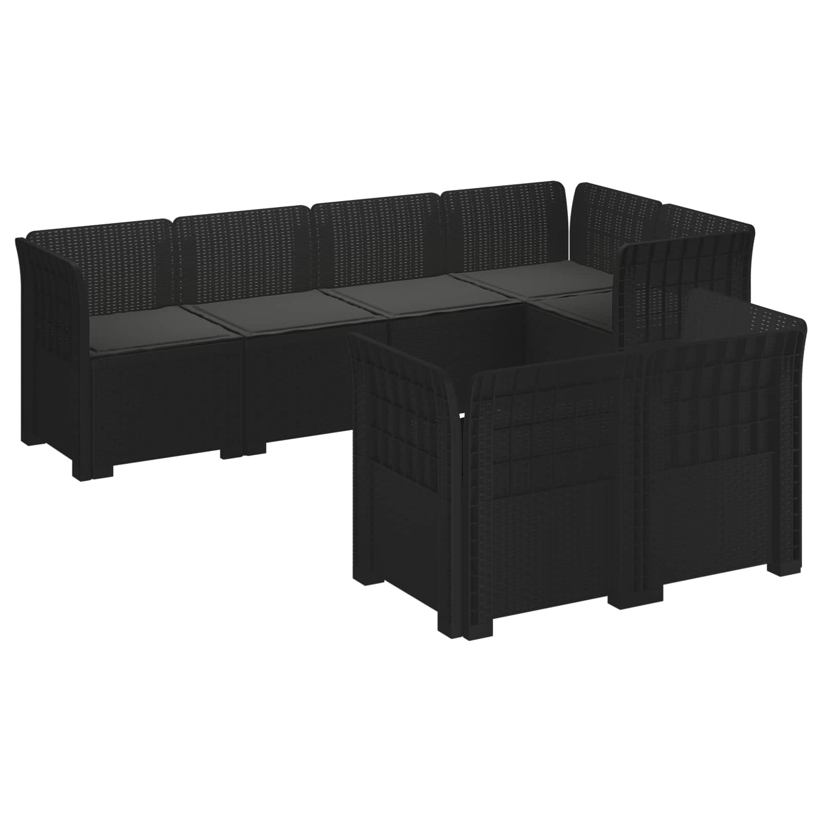 7-Persoons Tuinbank met Kussens Rieten Look PP Antraciet is nu te koop bij PeponiXL, paradijselijk wonen!
