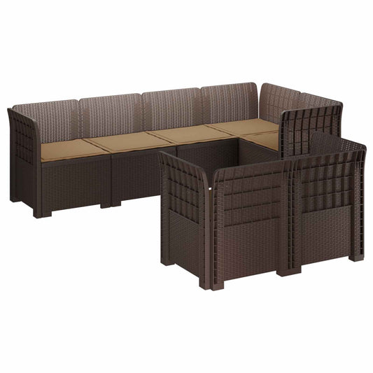 7-Persoons Tuinbank met Kussens Rieten Look PP Bruin is nu te koop bij PeponiXL, paradijselijk wonen!