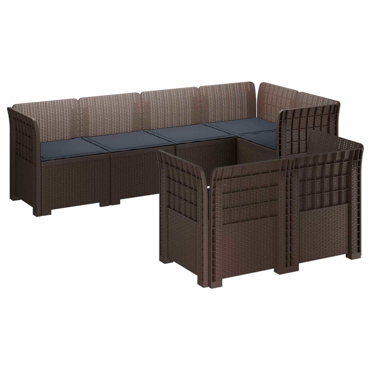 7-Persoons Tuinbank met Kussens Rieten Look PP Bruin is nu te koop bij PeponiXL, paradijselijk wonen!