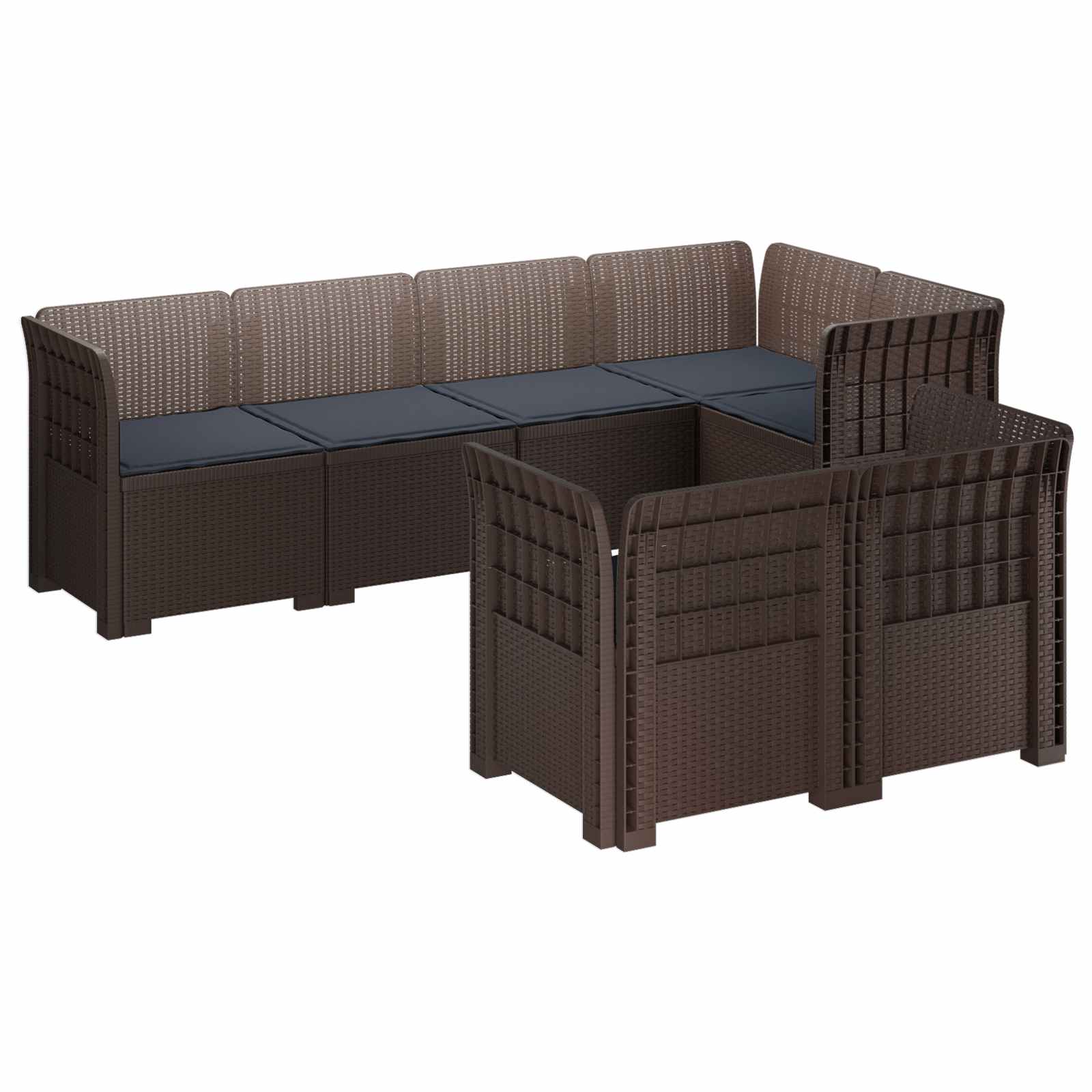 7-Persoons Tuinbank met Kussens Rieten Look PP Bruin is nu te koop bij PeponiXL, paradijselijk wonen!