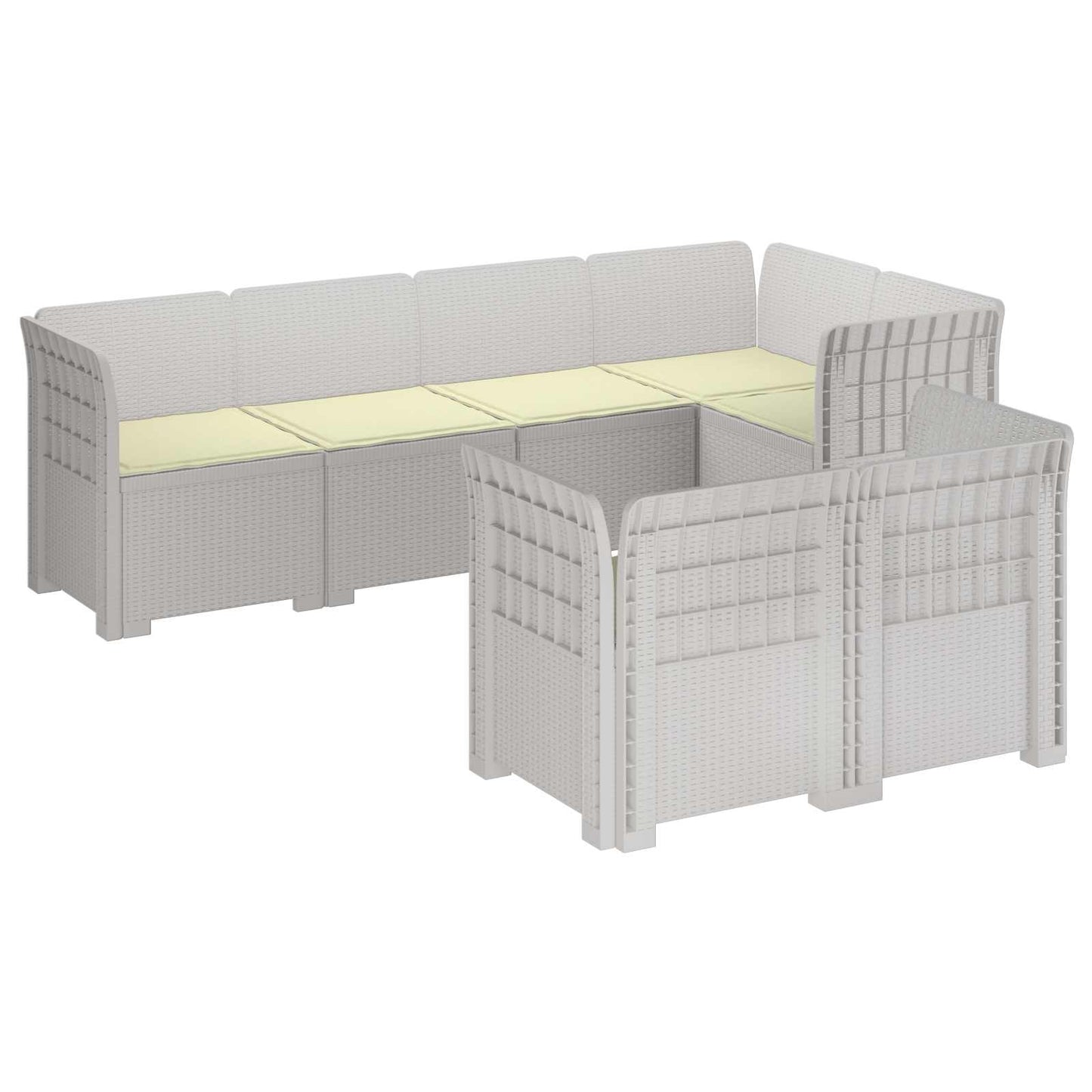 7-Persoons Tuinbank met Kussens Rieten Look PP Wit is nu te koop bij PeponiXL, paradijselijk wonen!