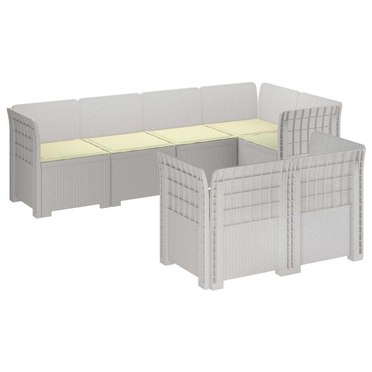 7-Persoons Tuinbank met Kussens Rieten Look PP Wit is nu te koop bij PeponiXL, paradijselijk wonen!