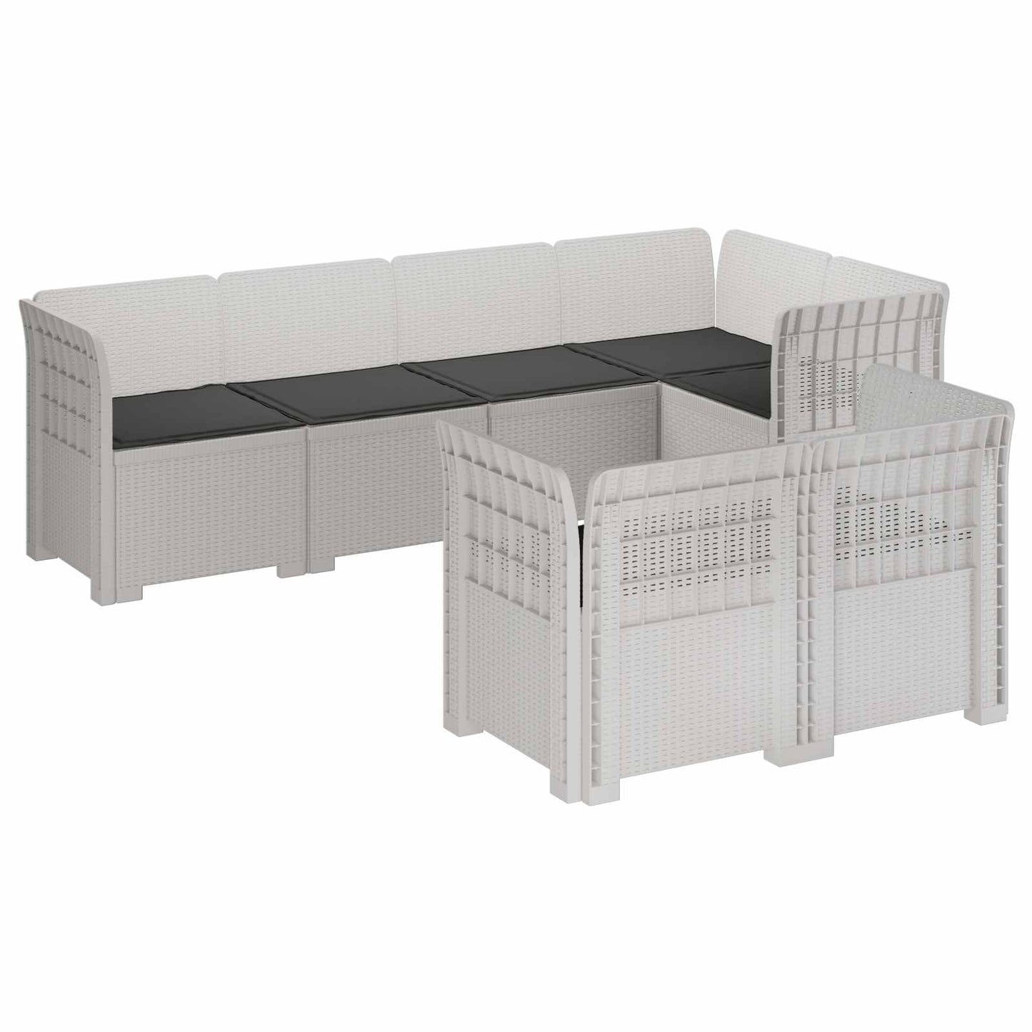 7-Persoons Tuinbank met Kussens Rieten Look PP Wit is nu te koop bij PeponiXL, paradijselijk wonen!