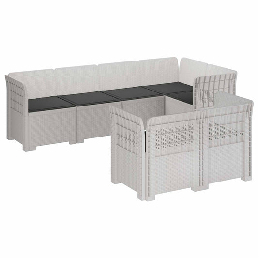 7-Persoons Tuinbank met Kussens Rieten Look PP Wit is nu te koop bij PeponiXL, paradijselijk wonen!
