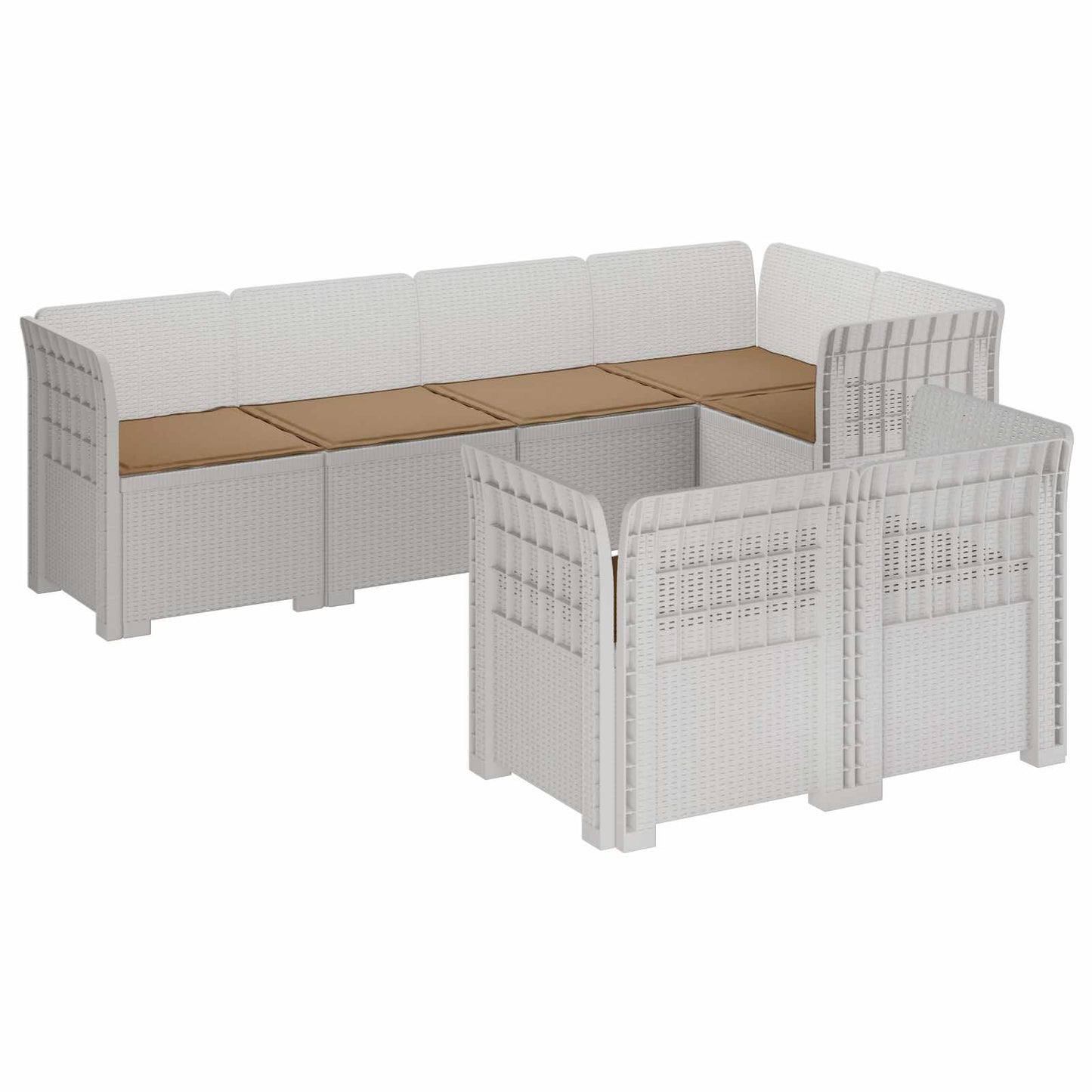 7-Persoons Tuinbank met Kussens Rieten Look PP Wit is nu te koop bij PeponiXL, paradijselijk wonen!