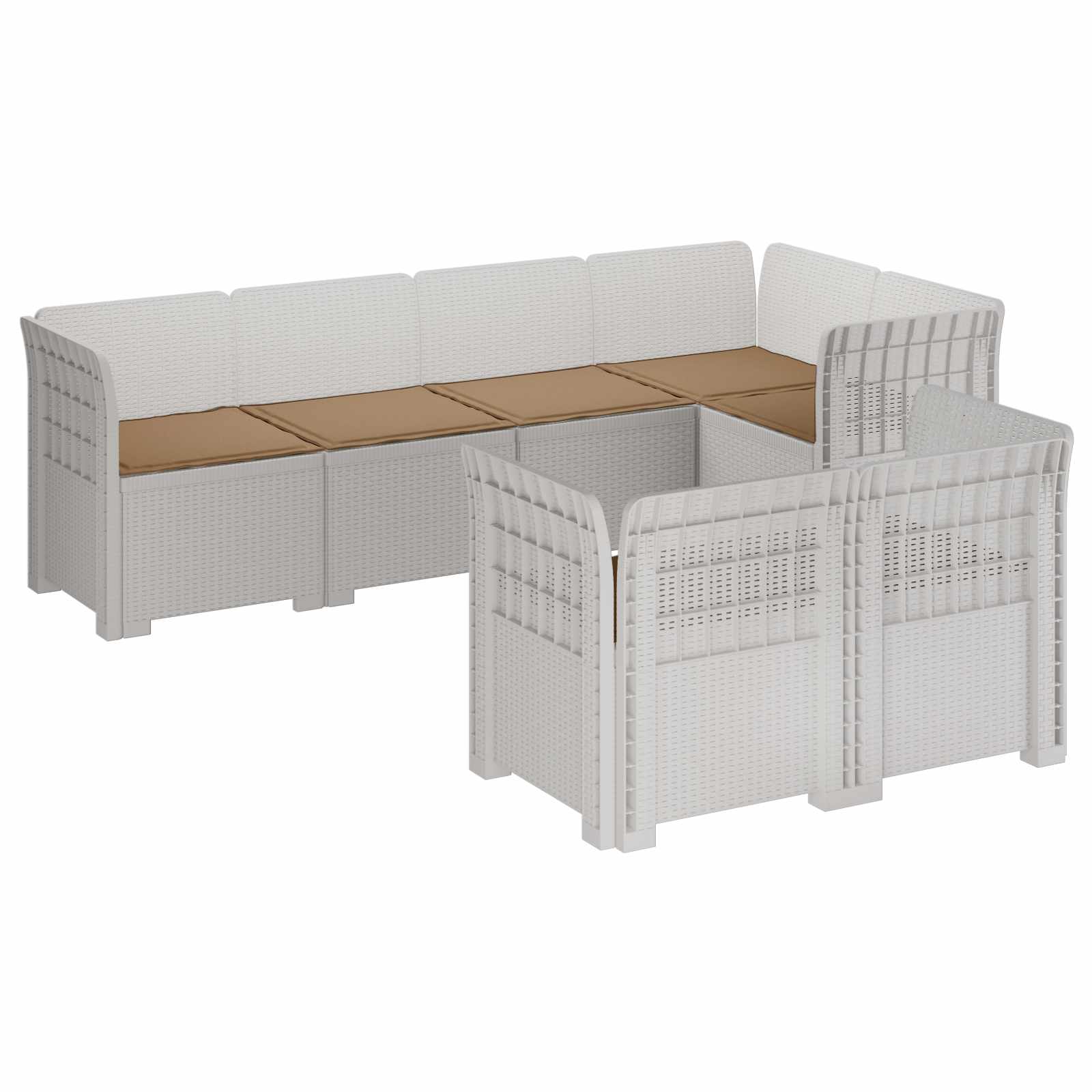7-Persoons Tuinbank met Kussens Rieten Look PP Wit is nu te koop bij PeponiXL, paradijselijk wonen!