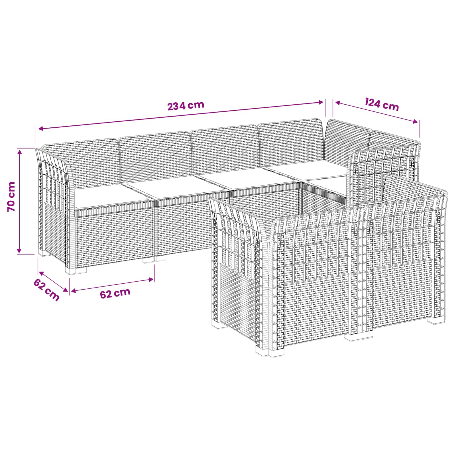 7-Persoons Tuinbank met Kussens Rieten Look PP Wit is nu te koop bij PeponiXL, paradijselijk wonen!
