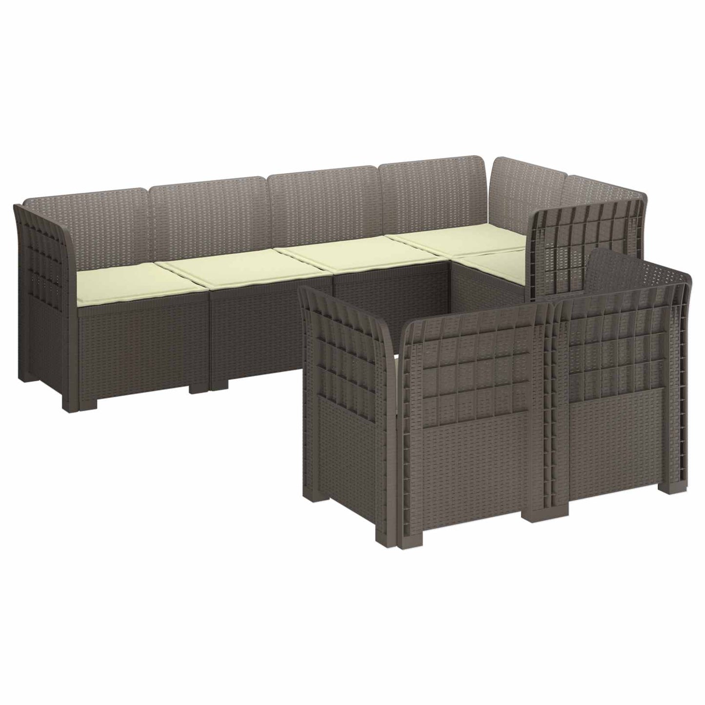 7-Persoons Tuinbank met Kussens Rieten Look PP Lichtgrijs is nu te koop bij PeponiXL, paradijselijk wonen!