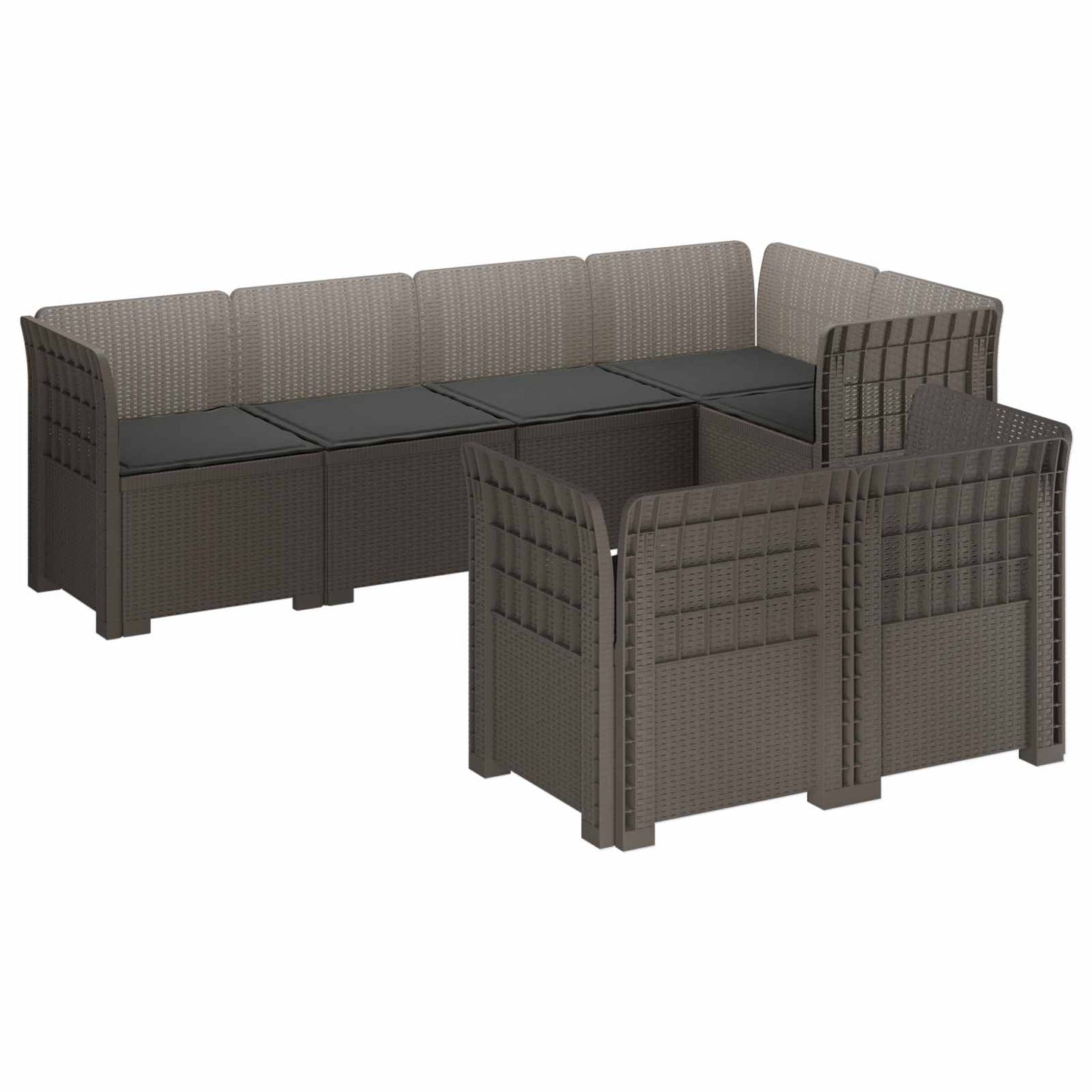 7-Persoons Tuinbank met Kussens Rieten Look PP Lichtgrijs is nu te koop bij PeponiXL, paradijselijk wonen!