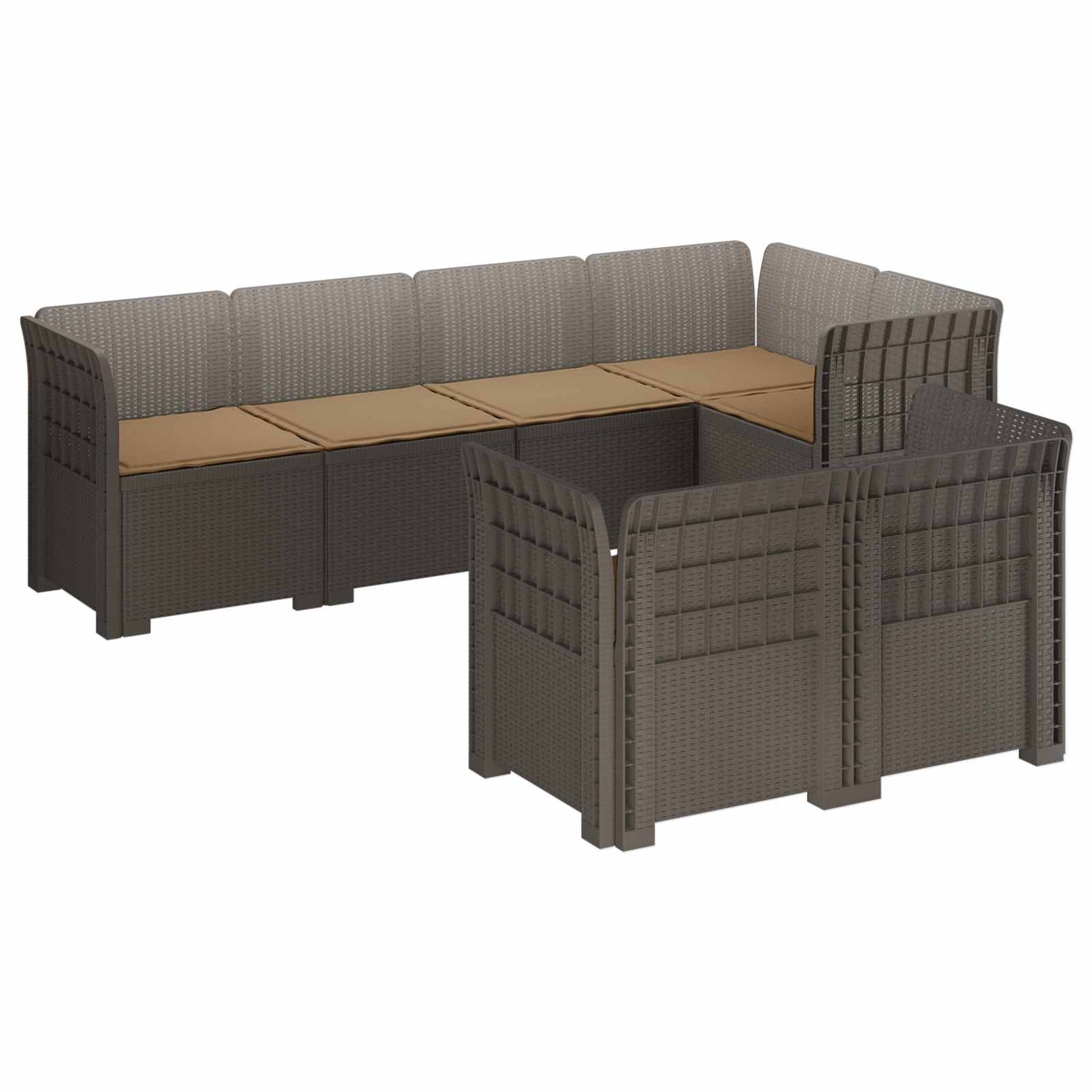 7-Persoons Tuinbank met Kussens Rieten Look PP Lichtgrijs is nu te koop bij PeponiXL, paradijselijk wonen!