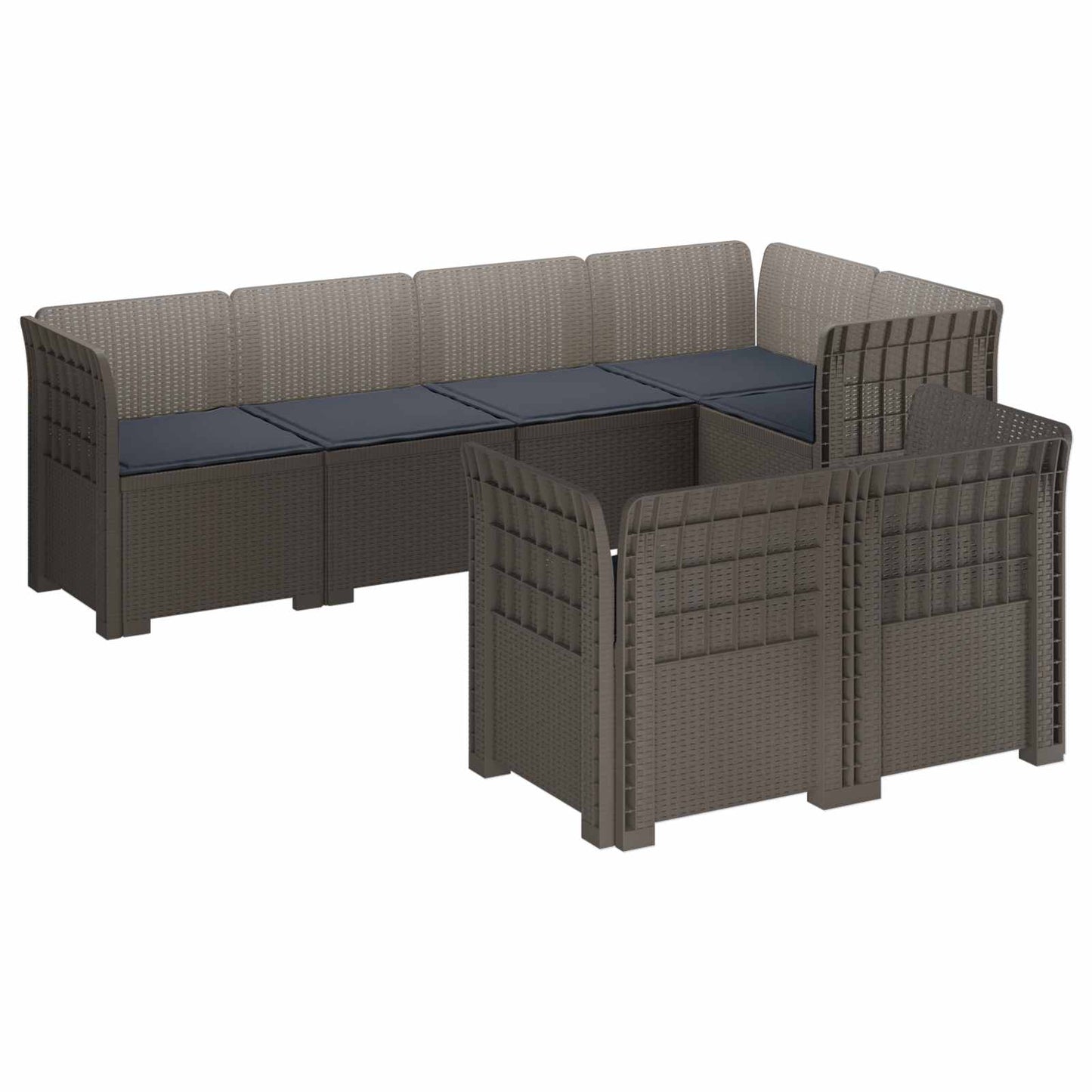 7-Persoons Tuinbank met Kussens Rieten Look PP Lichtgrijs is nu te koop bij PeponiXL, paradijselijk wonen!