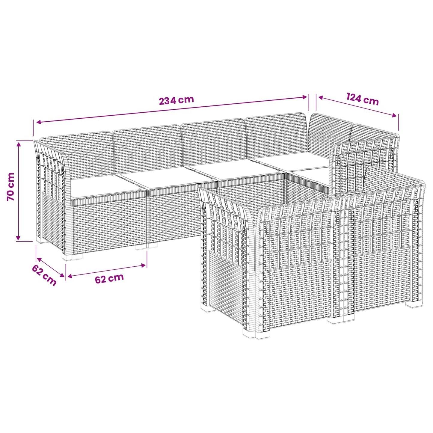 7-Persoons Tuinbank met Kussens Rieten Look PP Lichtgrijs is nu te koop bij PeponiXL, paradijselijk wonen!