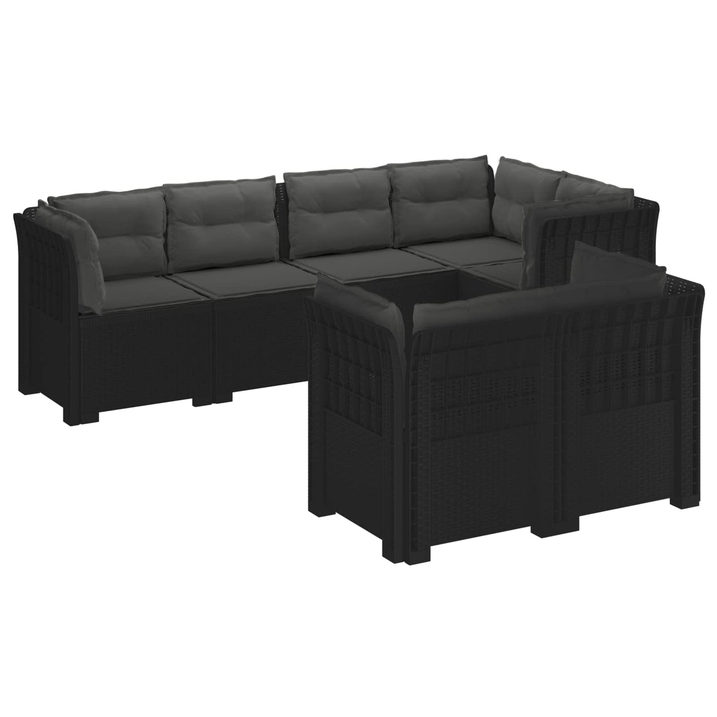 7-Persoons Tuinbank met Kussens Rieten Look PP Antraciet is nu te koop bij PeponiXL, paradijselijk wonen!