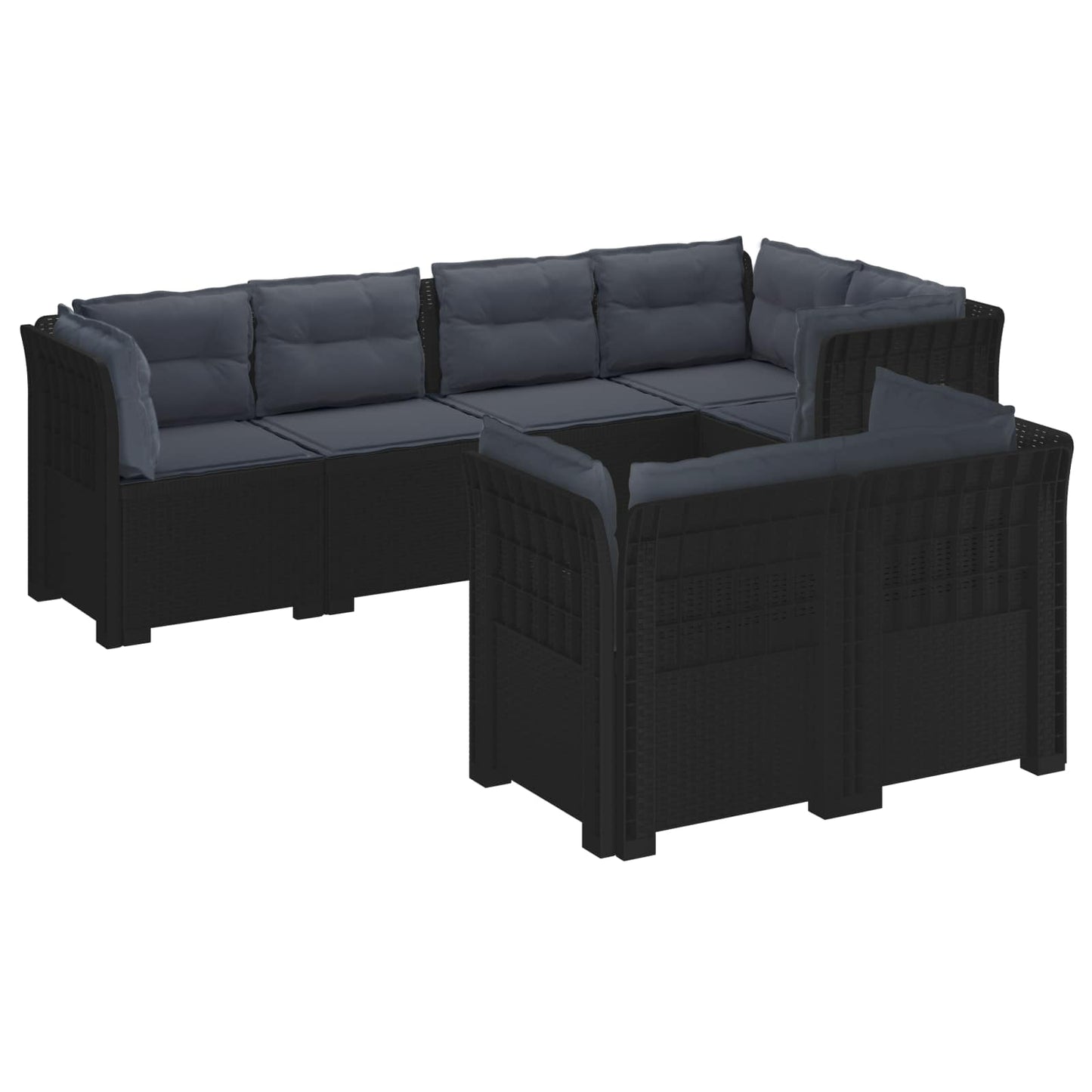 7-Persoons Tuinbank met Kussens Rieten Look PP Antraciet is nu te koop bij PeponiXL, paradijselijk wonen!