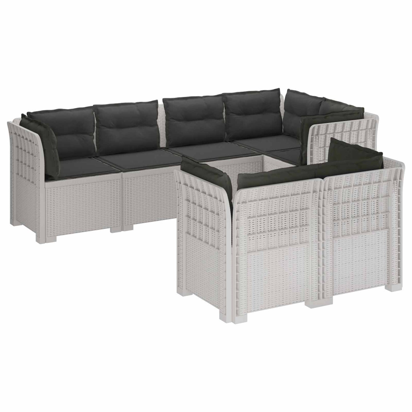 7-Persoons Tuinbank met Kussens Rieten Look PP Wit is nu te koop bij PeponiXL, paradijselijk wonen!