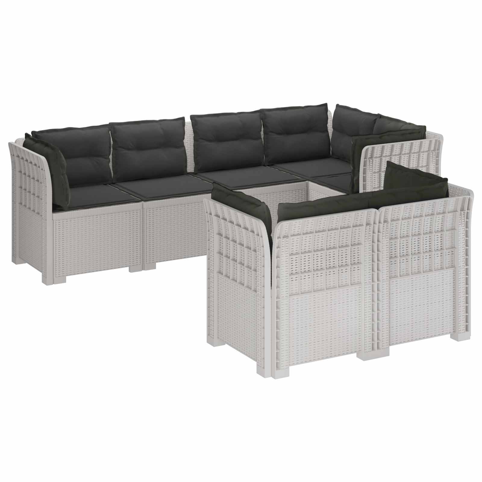7-Persoons Tuinbank met Kussens Rieten Look PP Wit is nu te koop bij PeponiXL, paradijselijk wonen!
