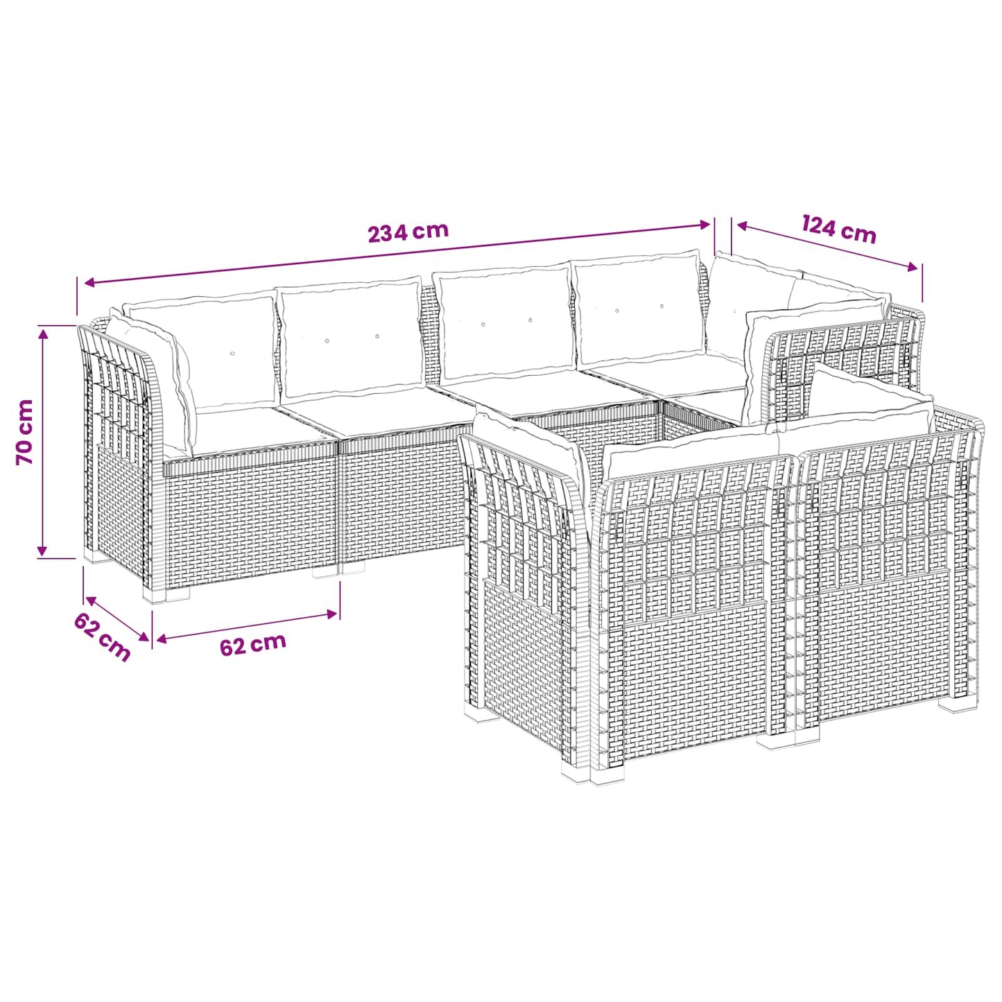 7-Persoons Tuinbank met Kussens Rieten Look PP Wit is nu te koop bij PeponiXL, paradijselijk wonen!
