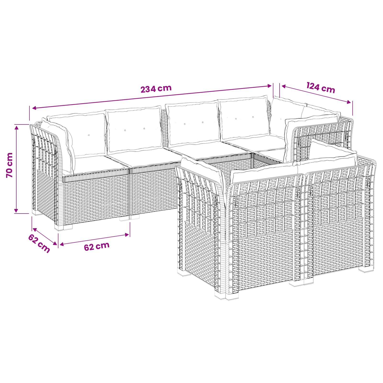 7-Persoons Tuinbank met Kussens Rieten Look PP Wit is nu te koop bij PeponiXL, paradijselijk wonen!