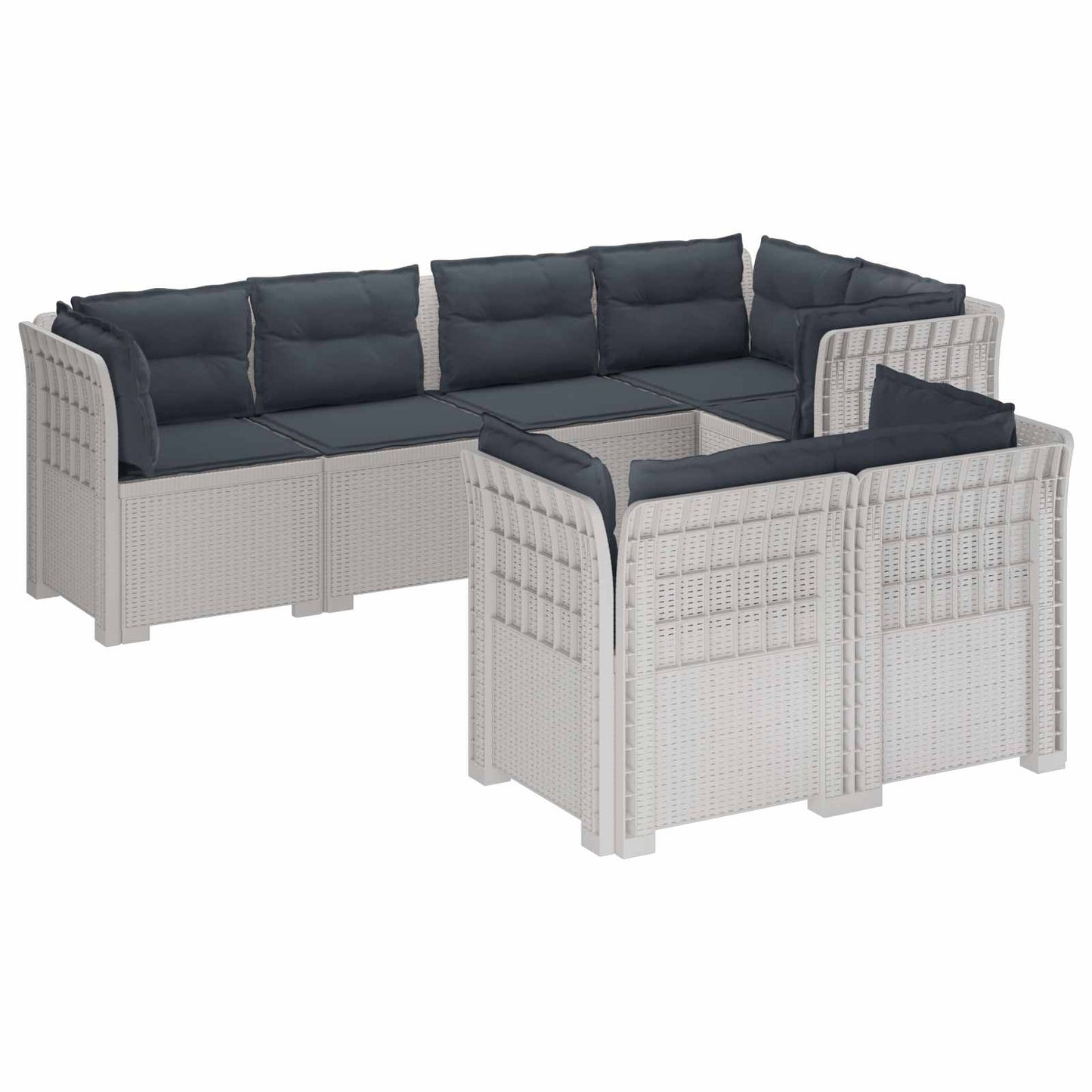 7-Persoons Tuinbank met Kussens Rieten Look PP Wit is nu te koop bij PeponiXL, paradijselijk wonen!