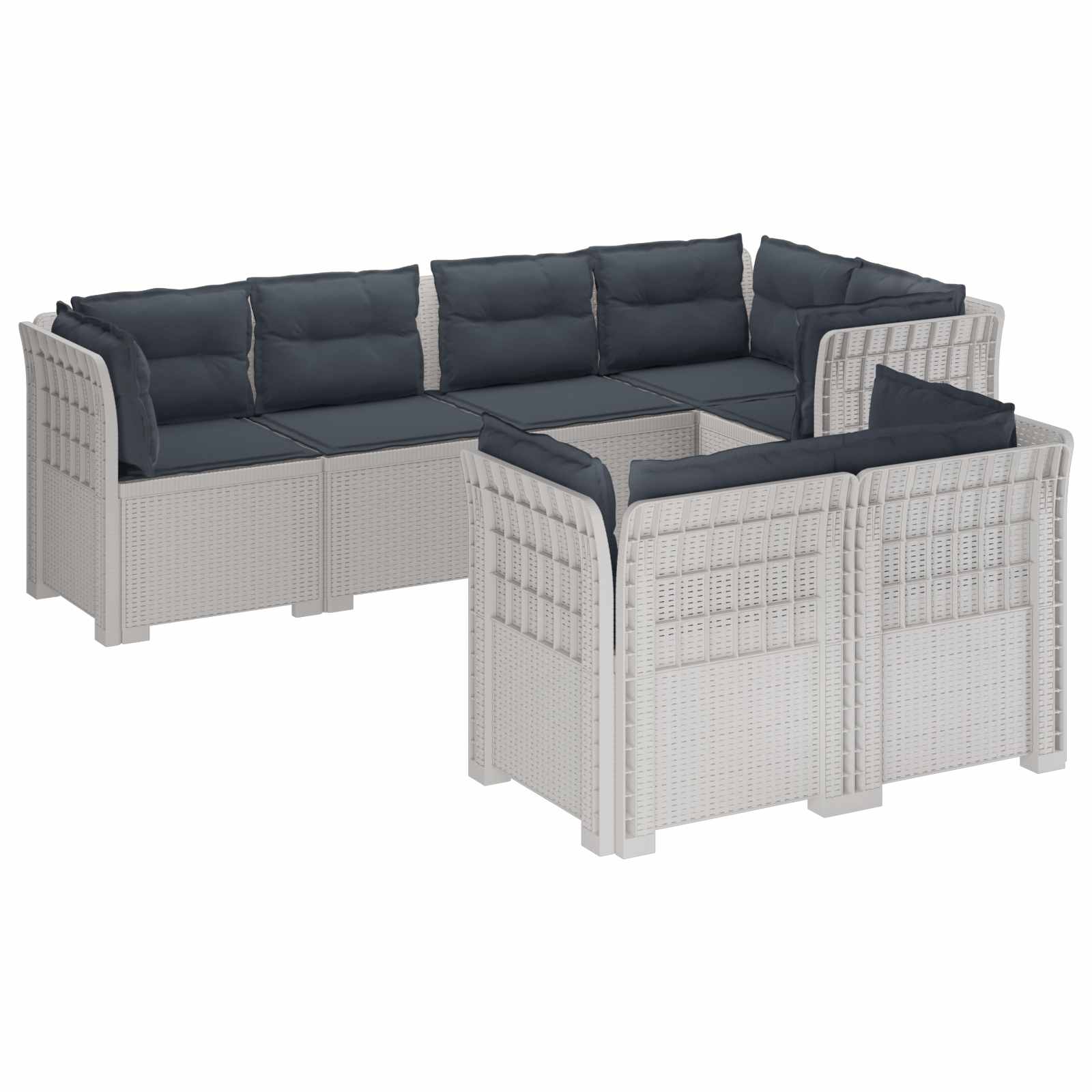 7-Persoons Tuinbank met Kussens Rieten Look PP Wit is nu te koop bij PeponiXL, paradijselijk wonen!