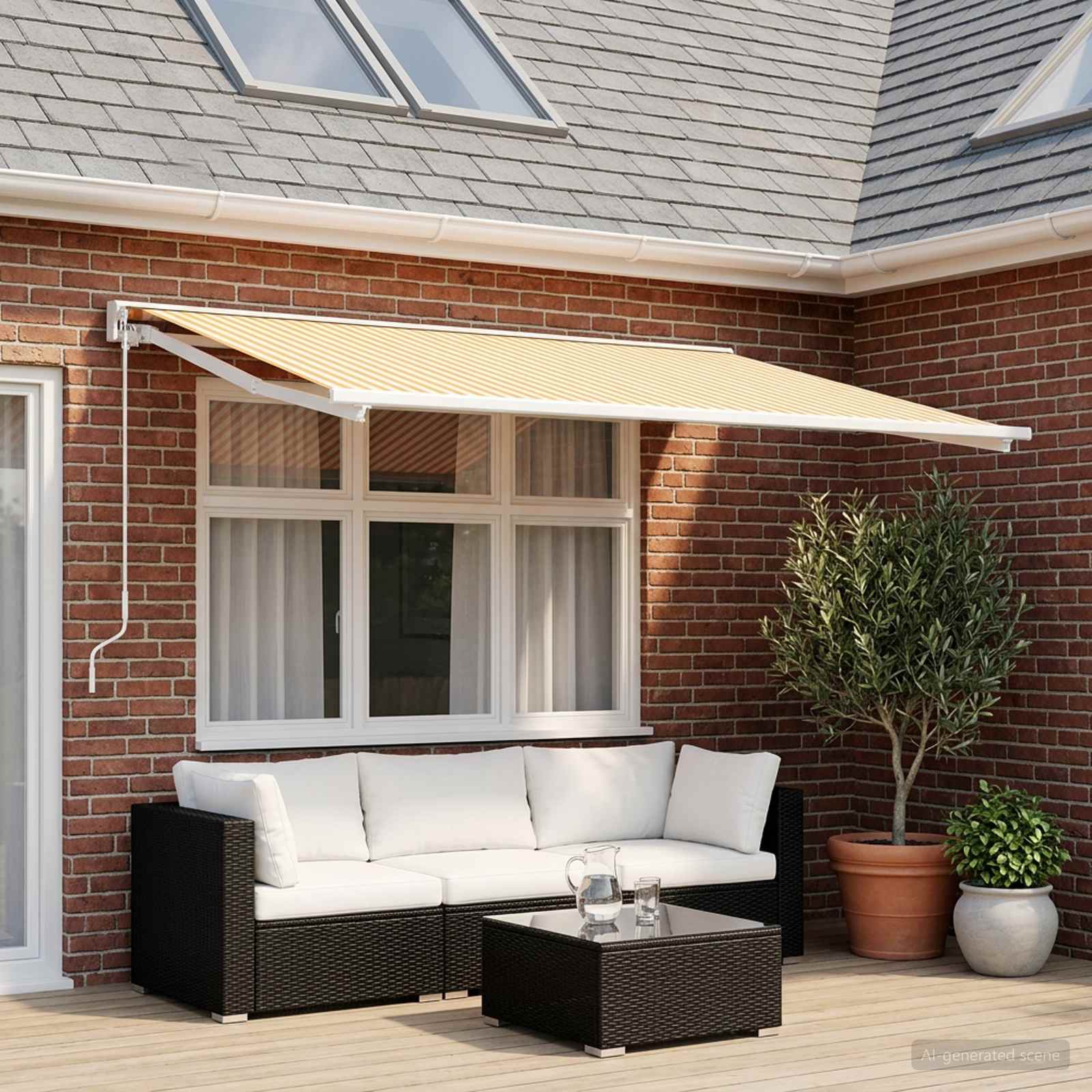 Vervangingsdoek voor zonnescherm Geel en Wit 400 × 300 cm is nu te koop bij PeponiXL, paradijselijk wonen!